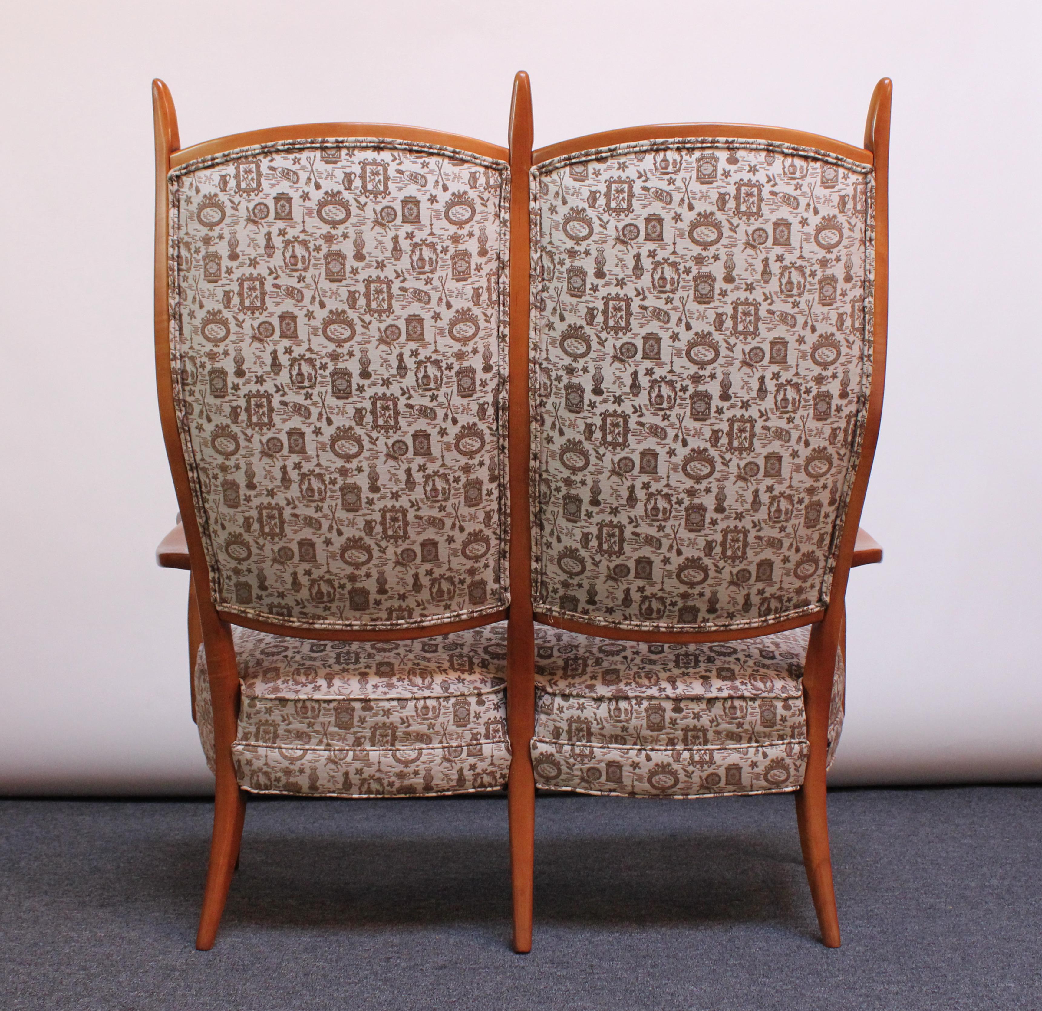 Mid-Century High-Back Birch Settee by Maxwell Royal In Good Condition For Sale In Brooklyn, NY