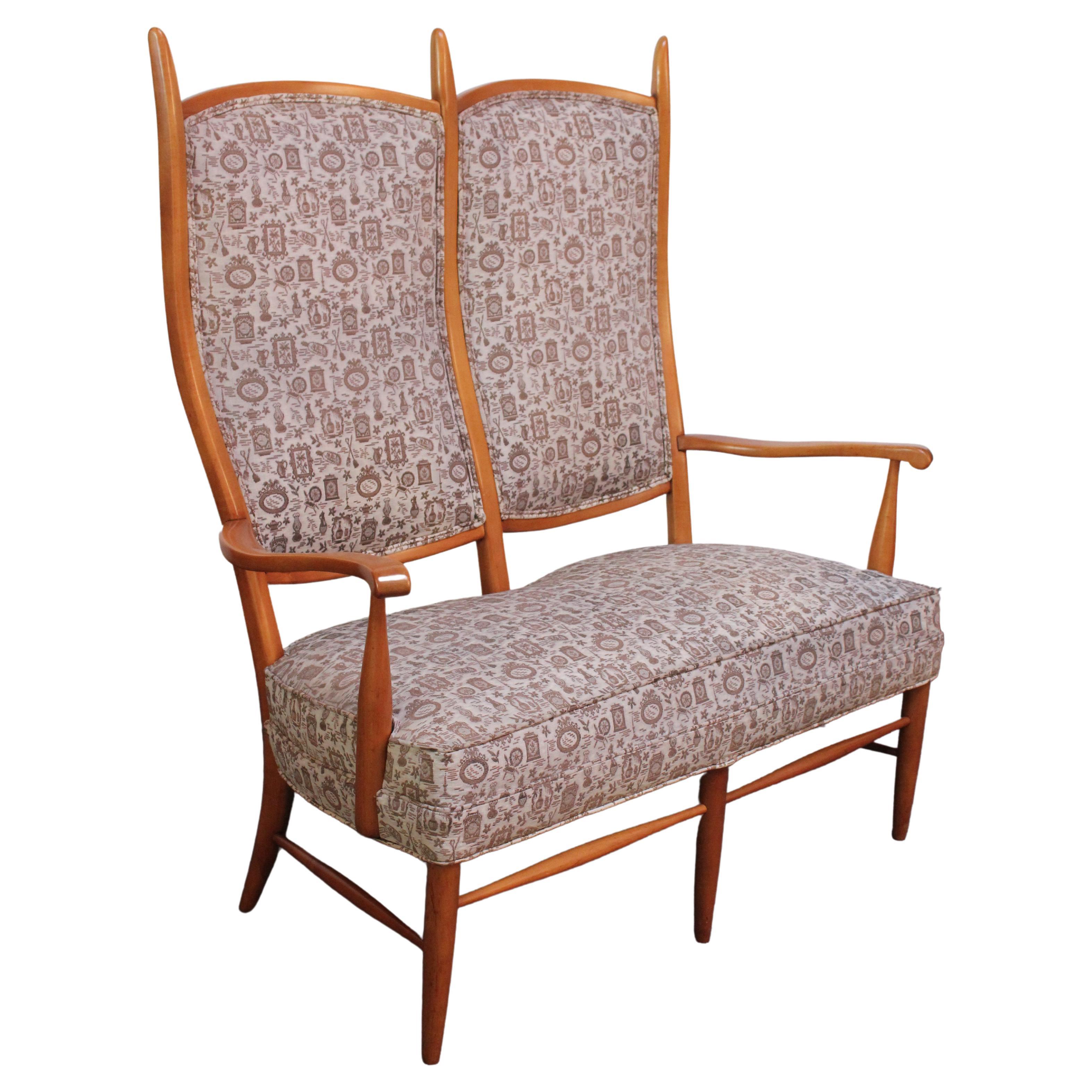 Mid-Century High-Back Birch Settee by Maxwell Royal For Sale