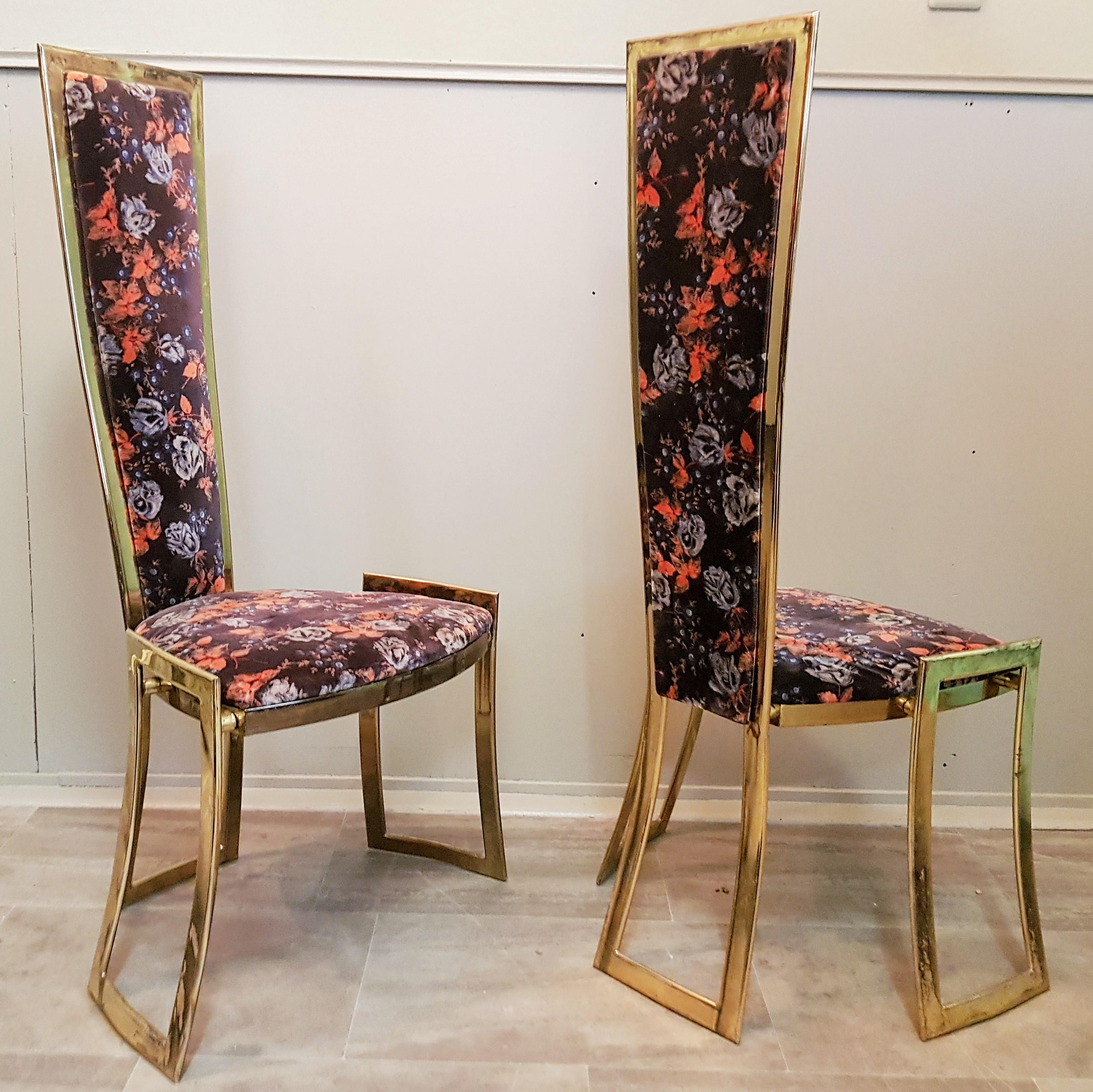 Midcentury High Back Brass Chairs Style Rizzo Hollywood Regency, France 1960s For Sale 4