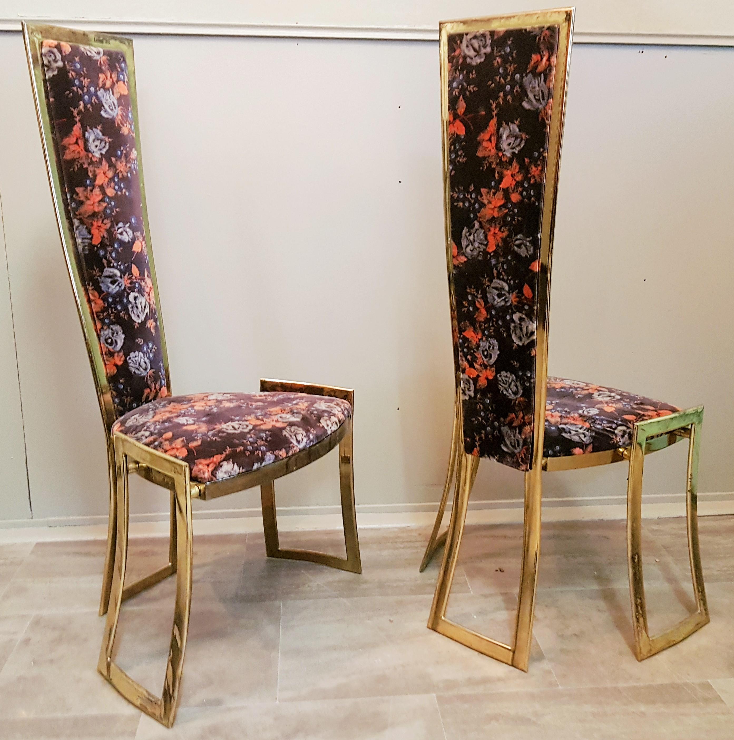 Midcentury High Back Brass Chairs Style Rizzo Hollywood Regency, France 1960s For Sale 5