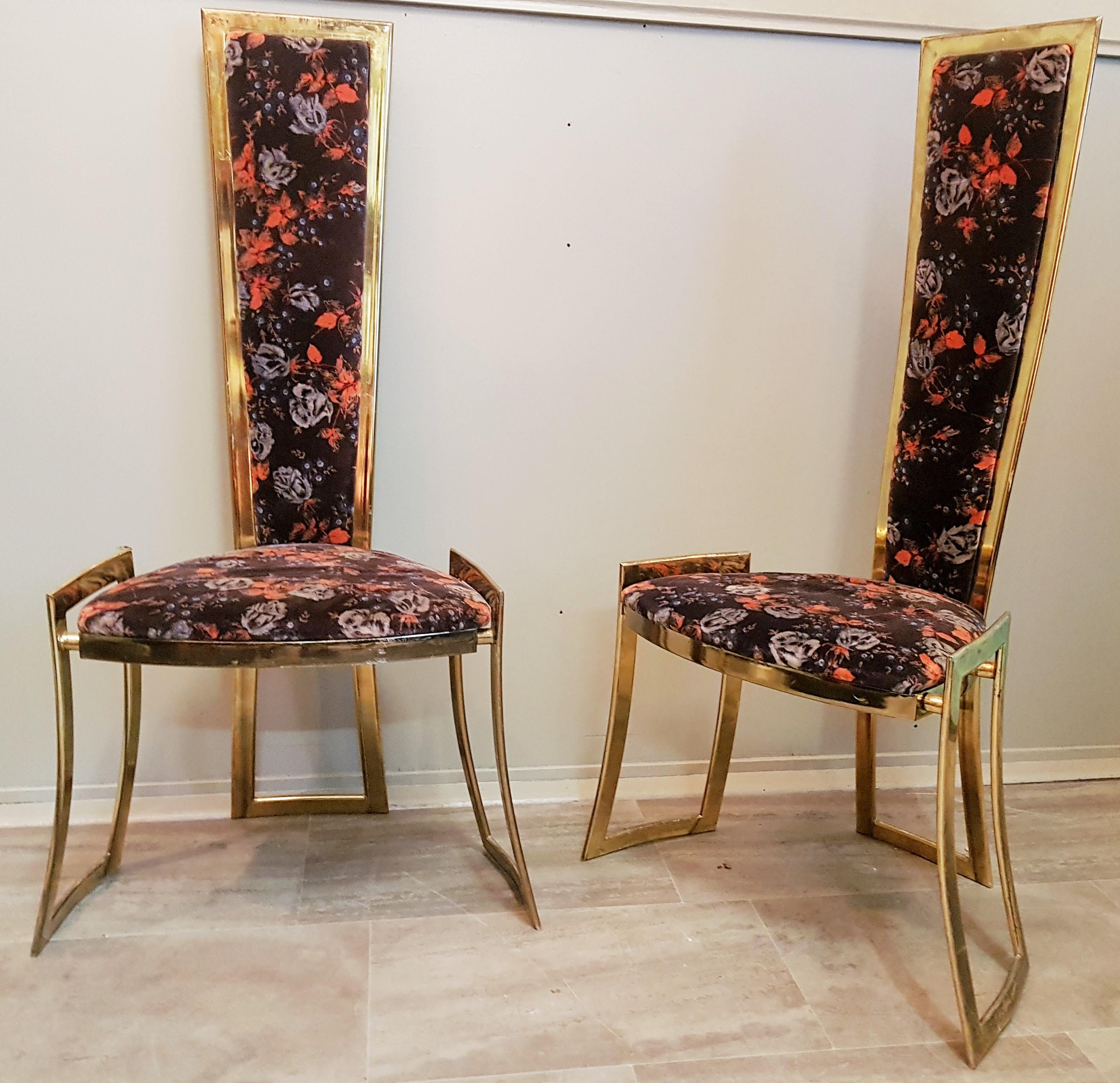 Midcentury High Back Brass Chairs Style Rizzo Hollywood Regency, France 1960s For Sale 8
