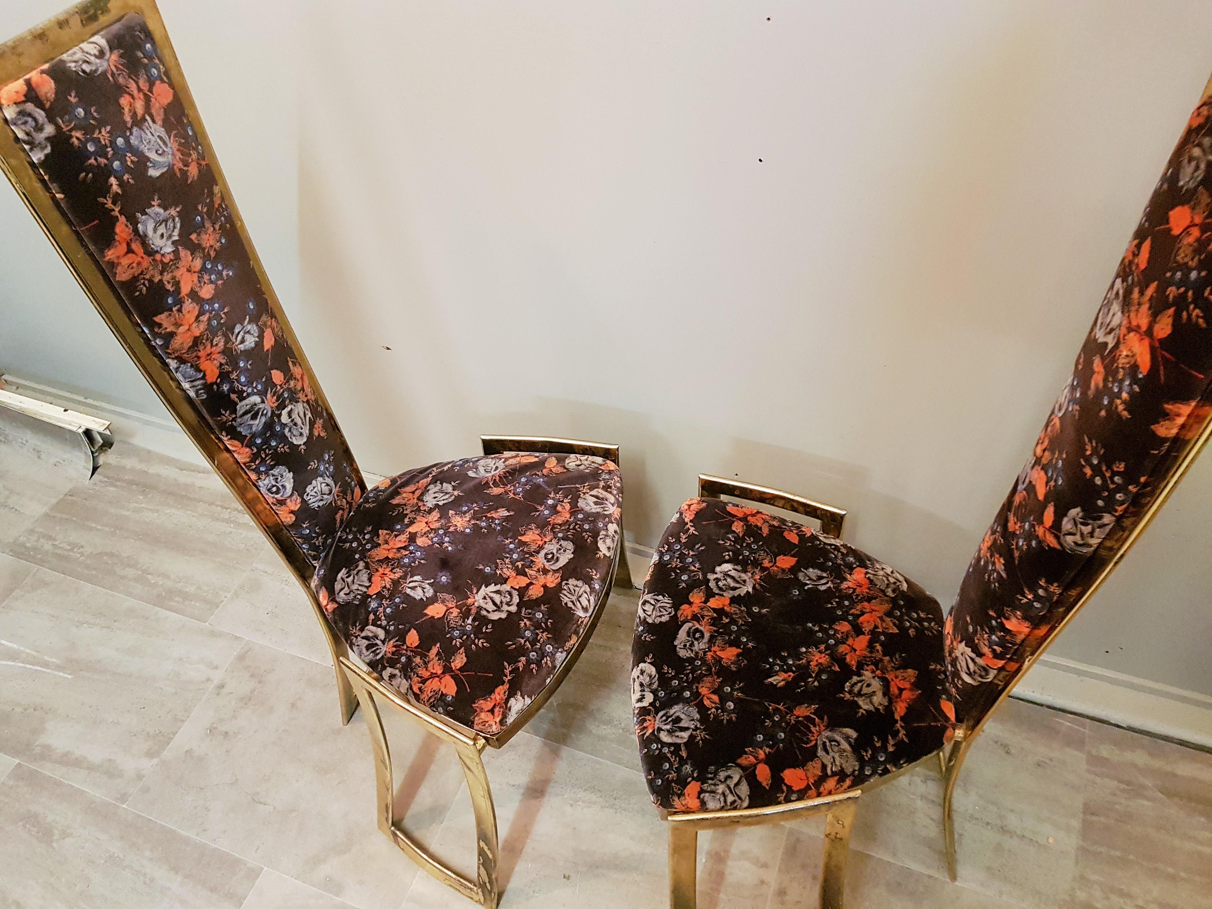 Midcentury High Back Brass Chairs Style Rizzo Hollywood Regency, France 1960s For Sale 9