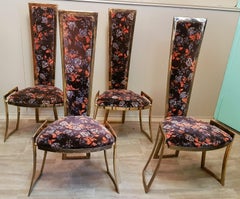 Midcentury High Back Brass Chairs Style Rizzo Hollywood Regency, France 1960s