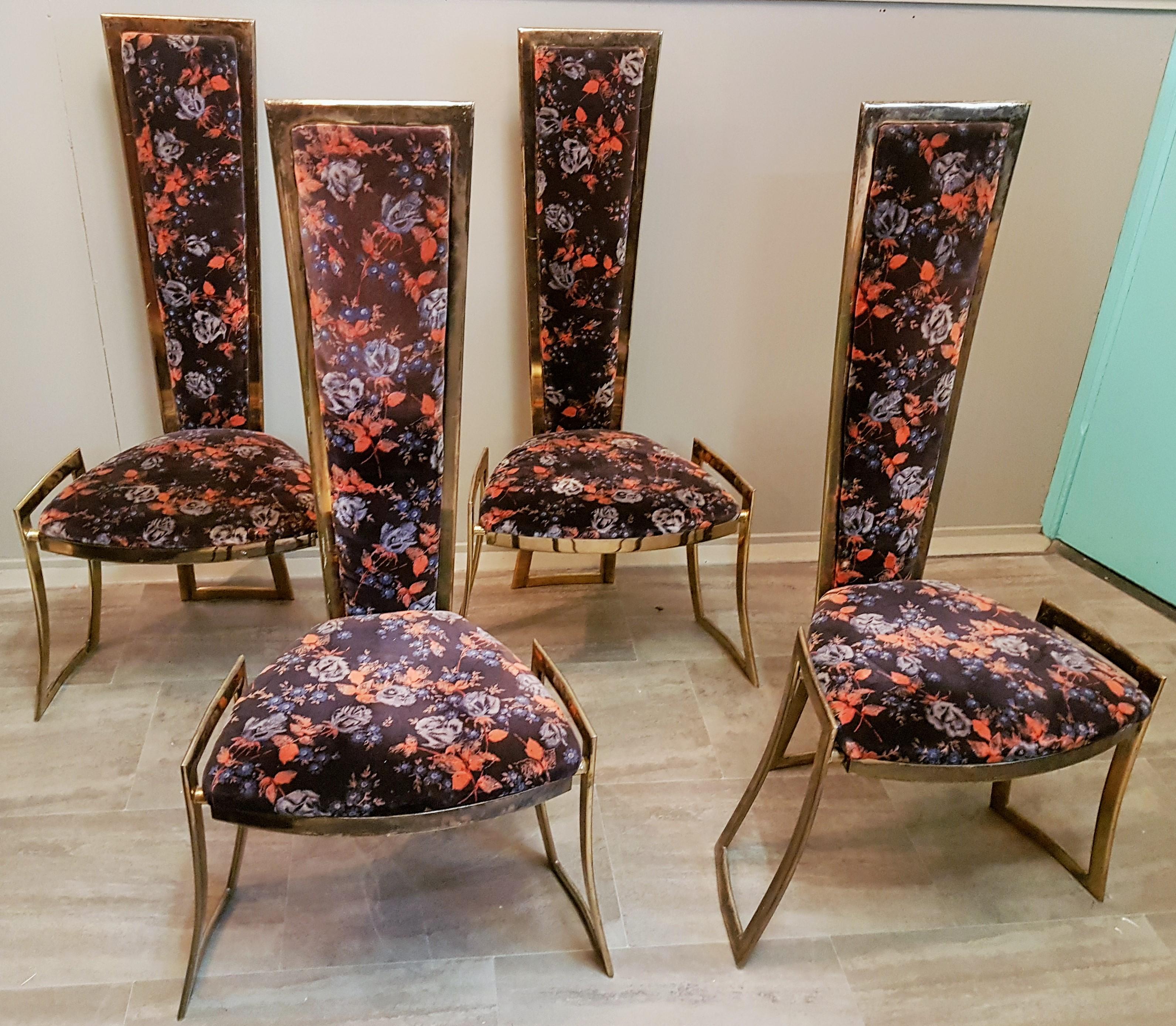 Midcentury High Back Brass Chairs Style Rizzo Hollywood Regency, France 1960s In Good Condition For Sale In Saarbruecken, DE