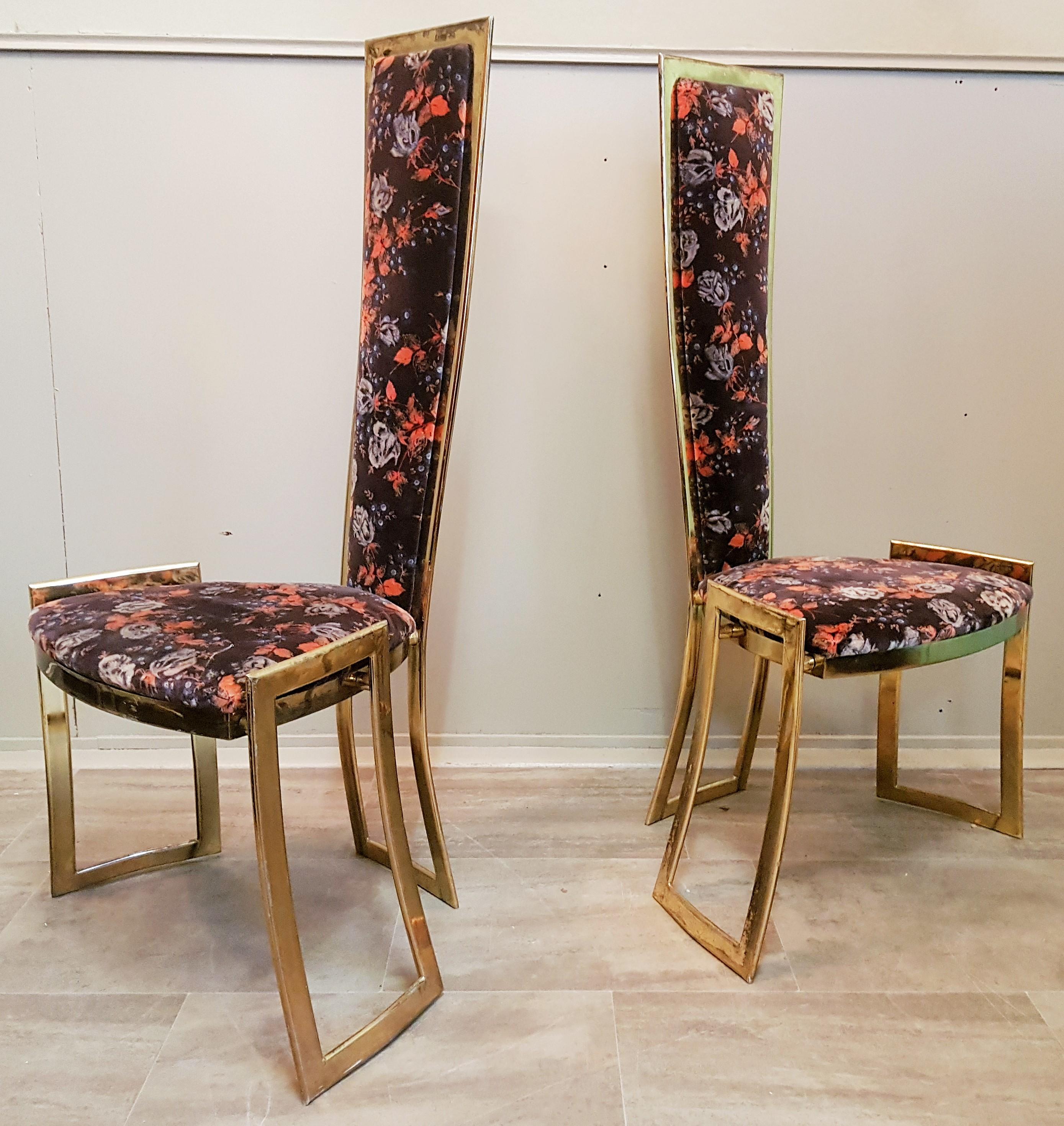 Midcentury High Back Brass Chairs Style Rizzo Hollywood Regency, France 1960s For Sale 2