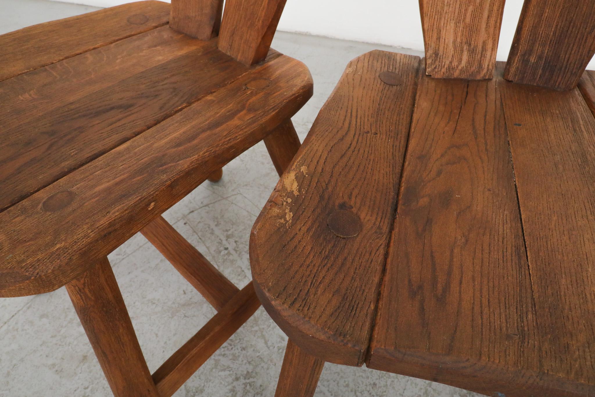 Oak Mid-Century High Back Brutalist Dining Chairs by  DePuydt