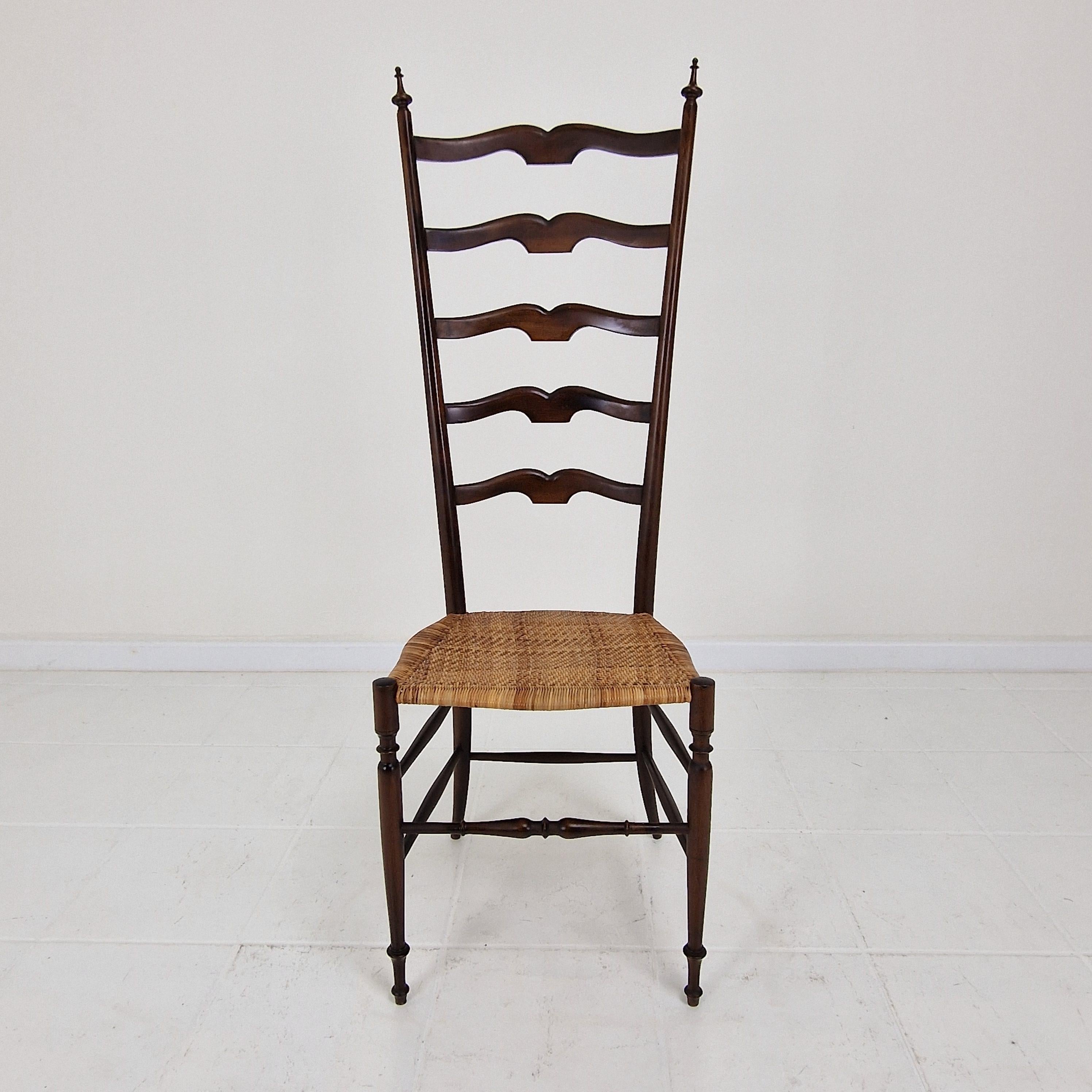 Italian Mid Century High Back Chiavari Ladder Chair, Italy 1950's For Sale