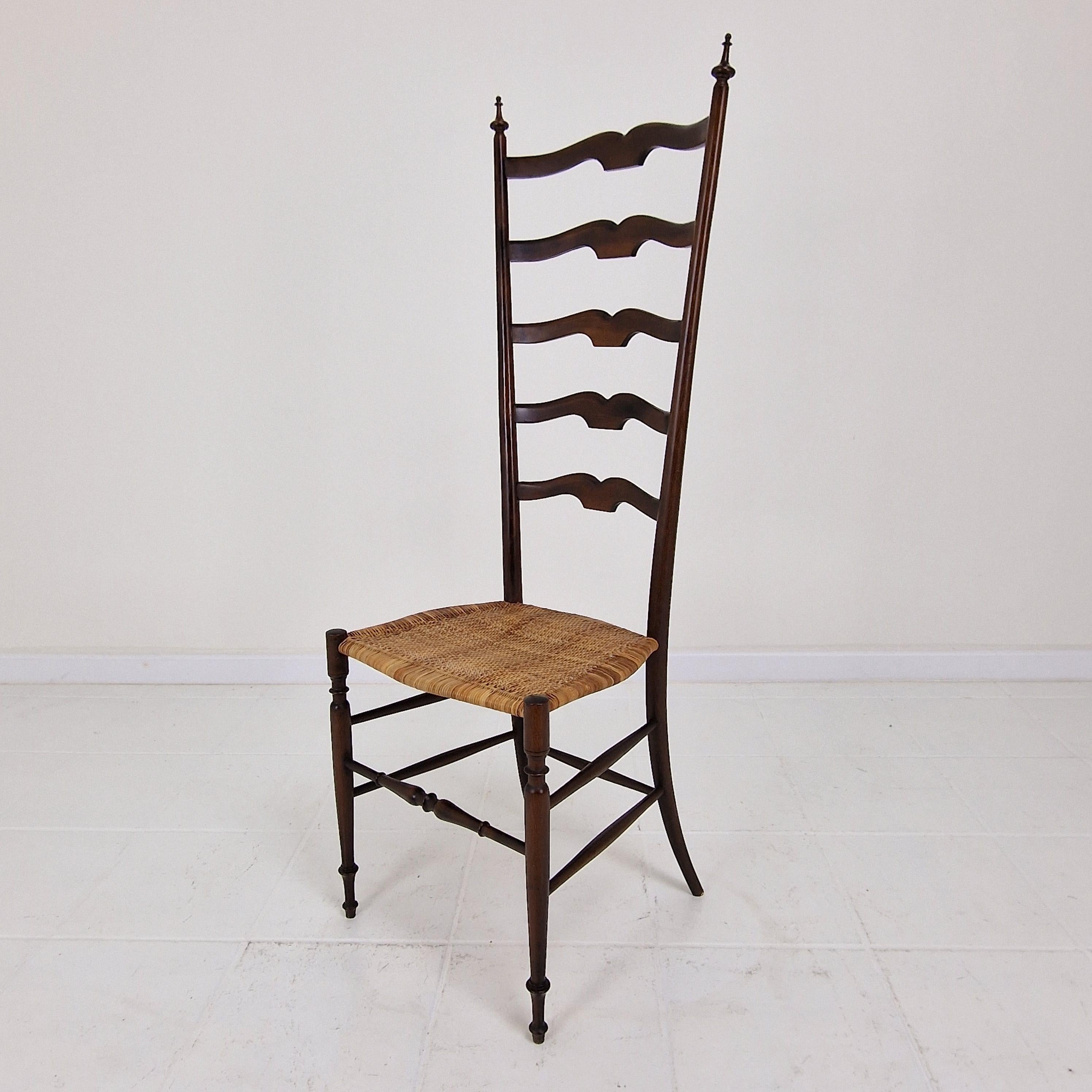 Hand-Crafted Mid Century High Back Chiavari Ladder Chair, Italy 1950's For Sale
