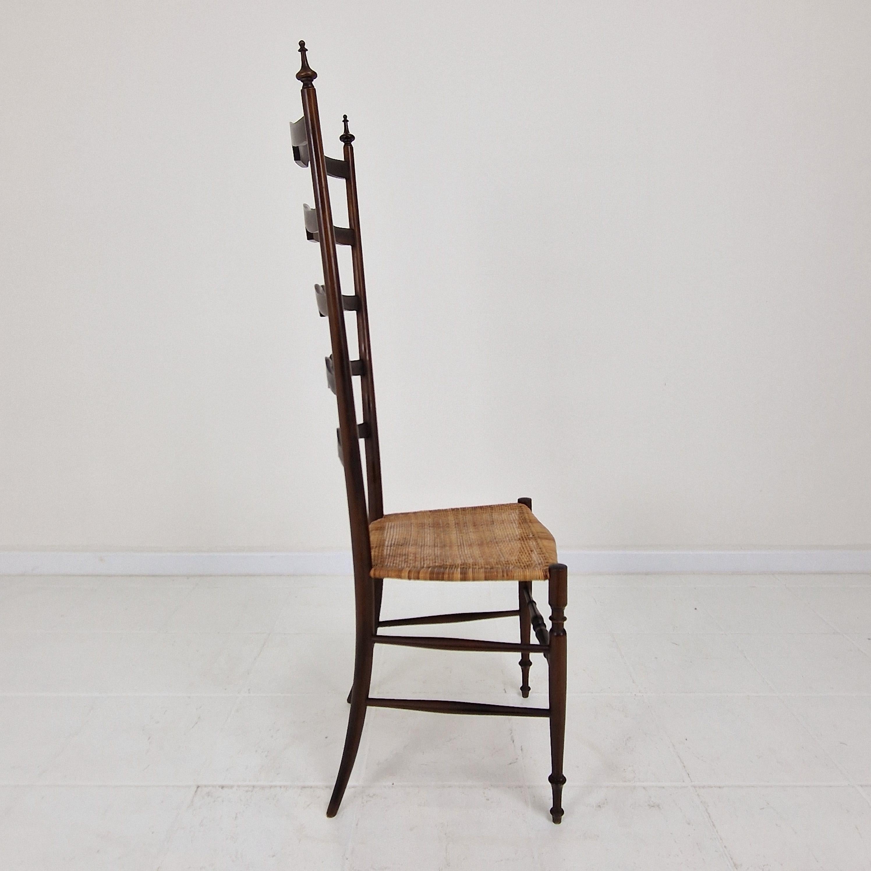 Rattan Mid Century High Back Chiavari Ladder Chair, Italy 1950's For Sale