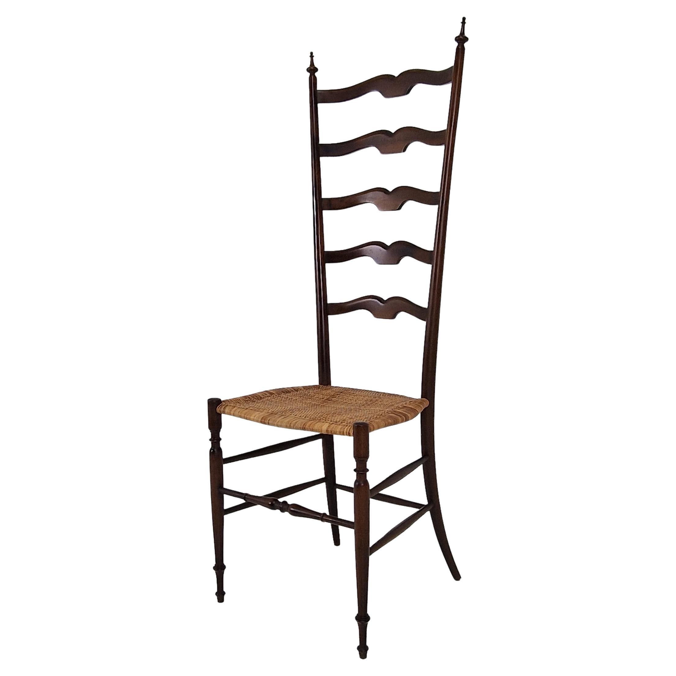 Sedia a scaletta con schienale alto di Chiavari del Mid Century, Italia anni '50
