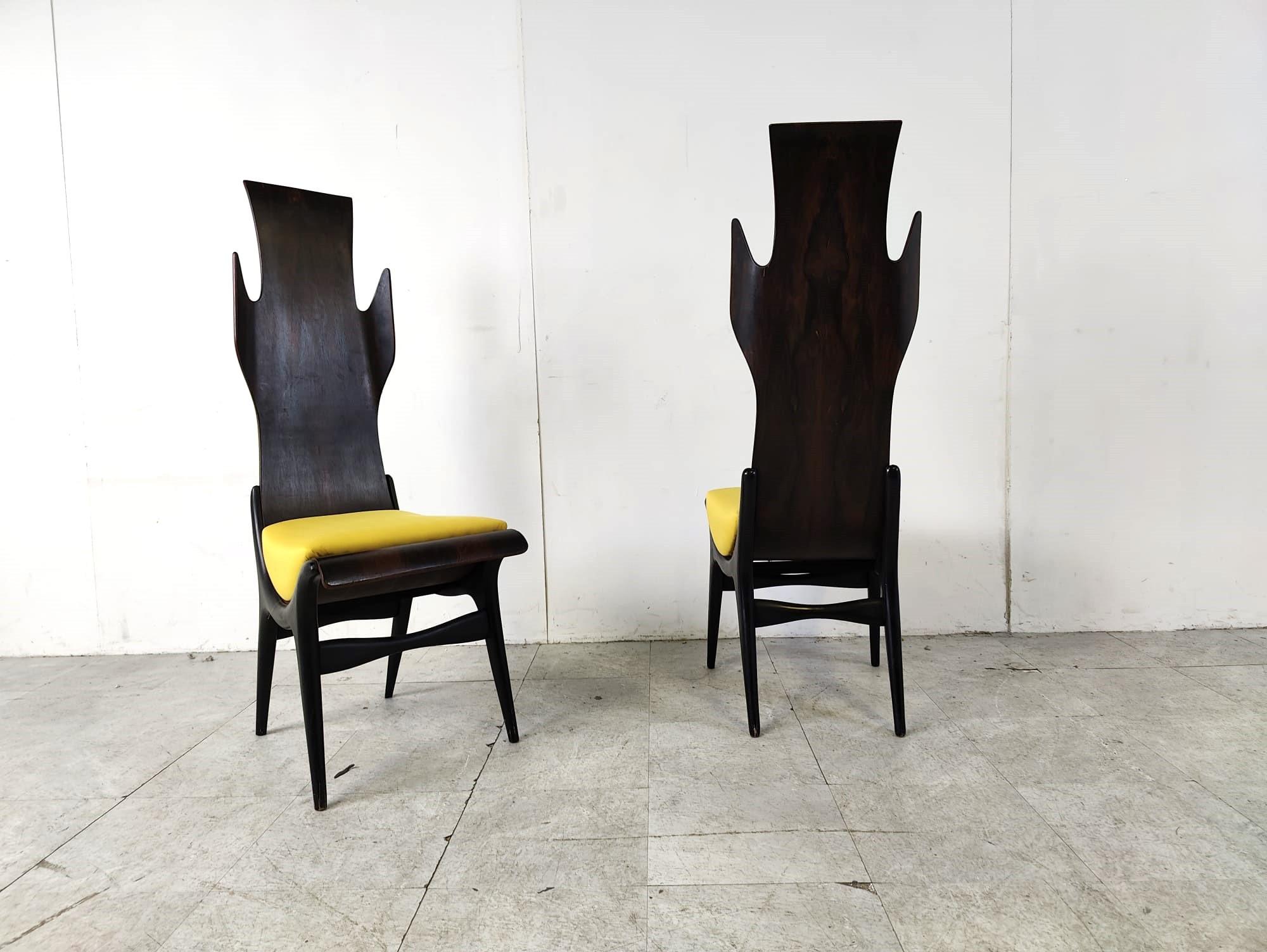 Italian Mid century high back flame dining chairs by Dante Latorre, 1950s For Sale