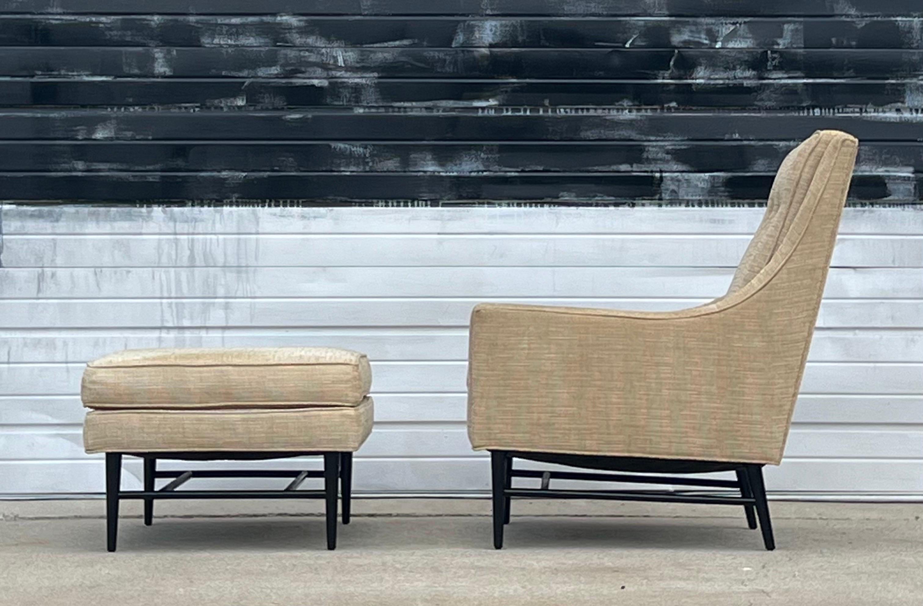 Mid-Century Modern Mid-Century High-Back Lounge and Ottoman