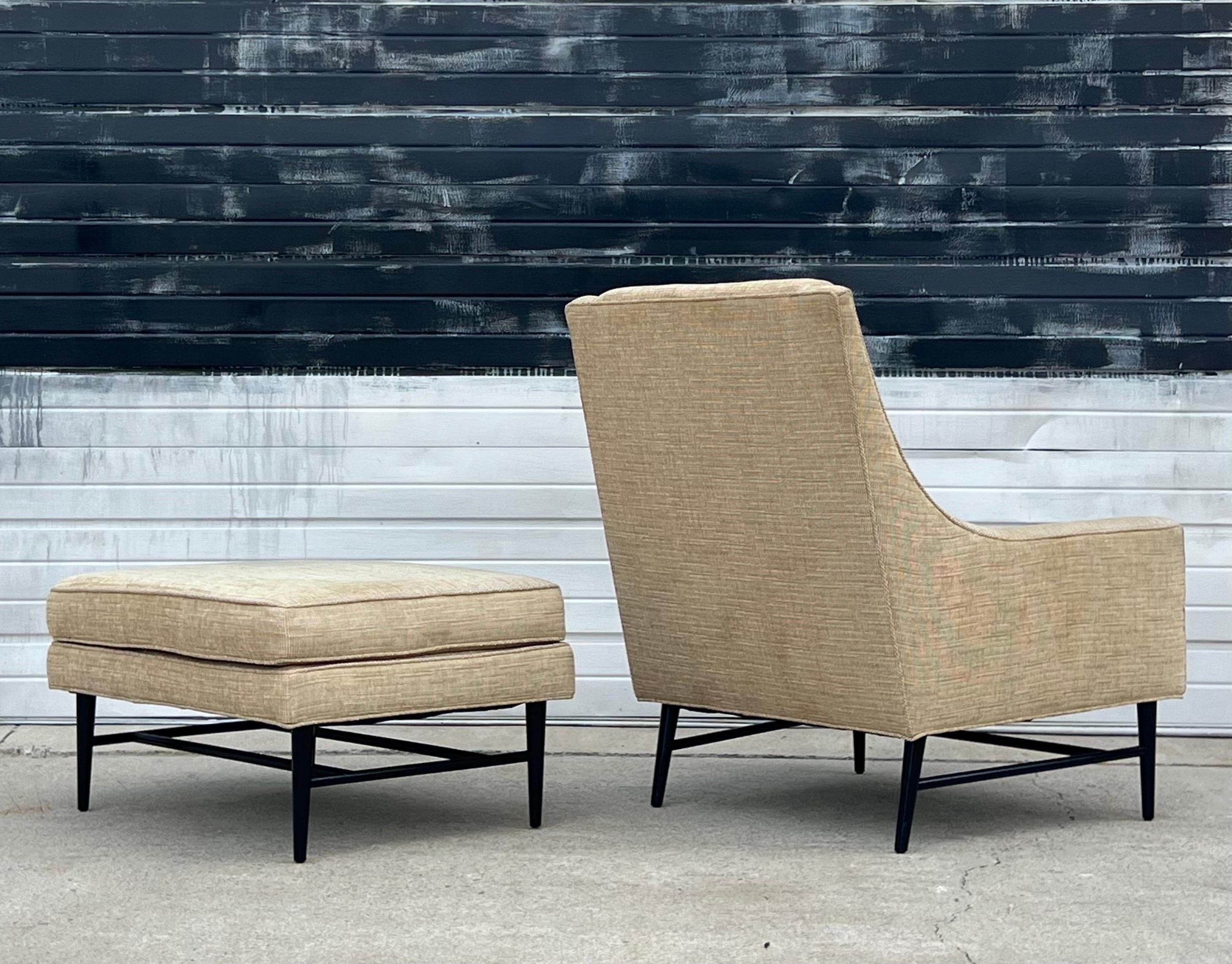 American Mid-Century High-Back Lounge and Ottoman