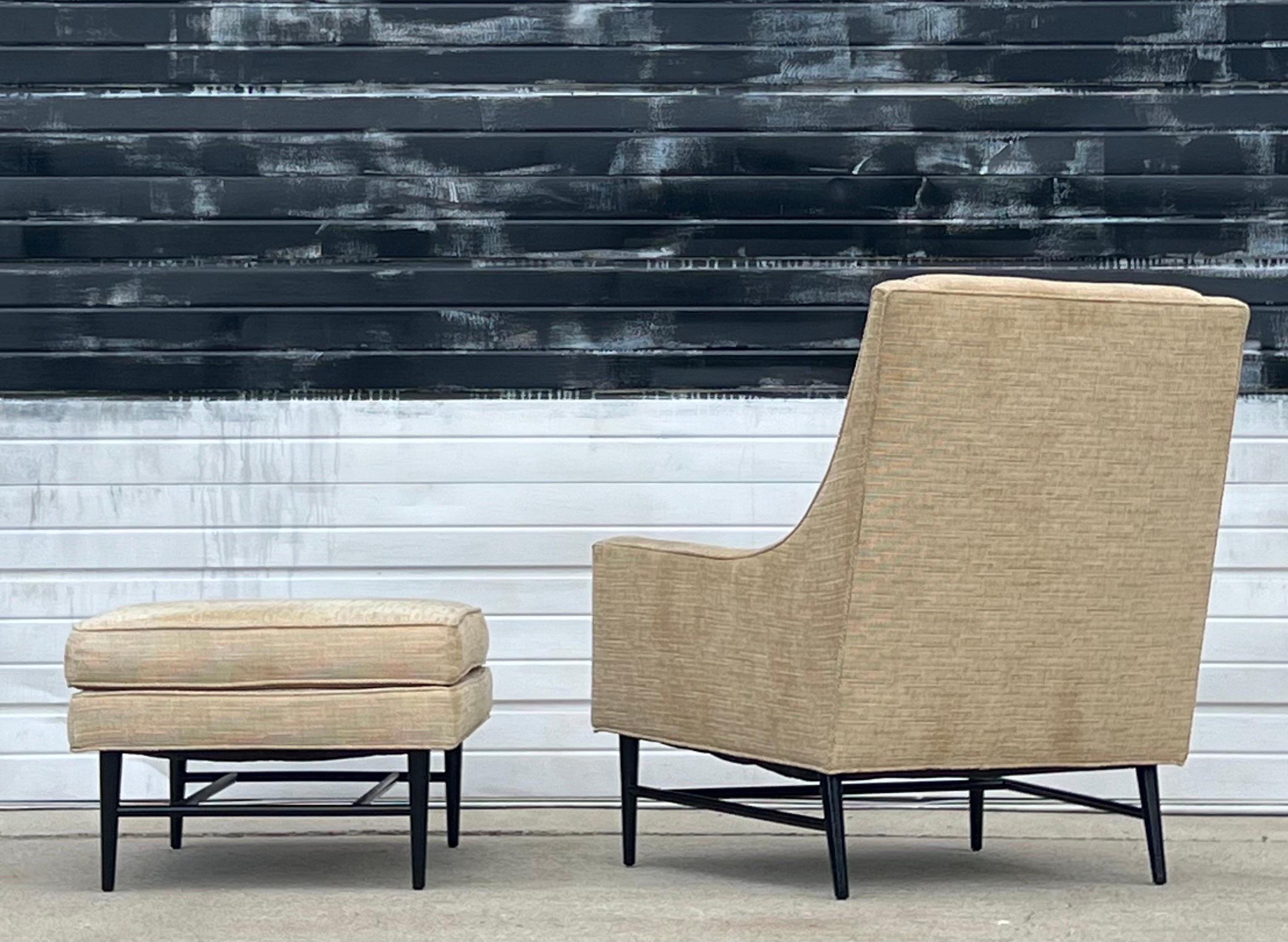 Mid-Century High-Back Lounge and Ottoman In Good Condition In Raleigh, NC