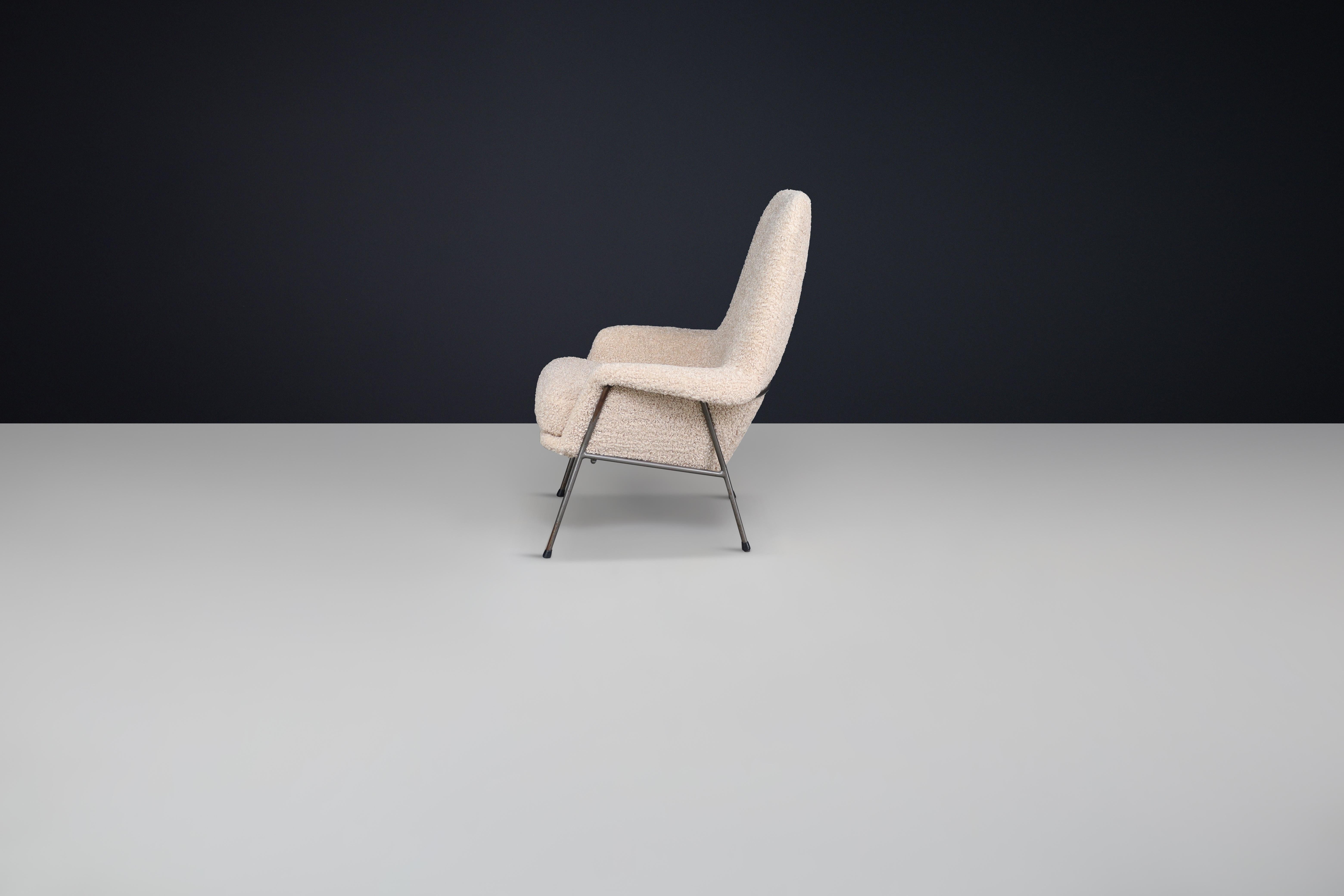 European Mid-Century High Back Lounge Gentleman Chair in Teddy Upholstery The Netherlands For Sale