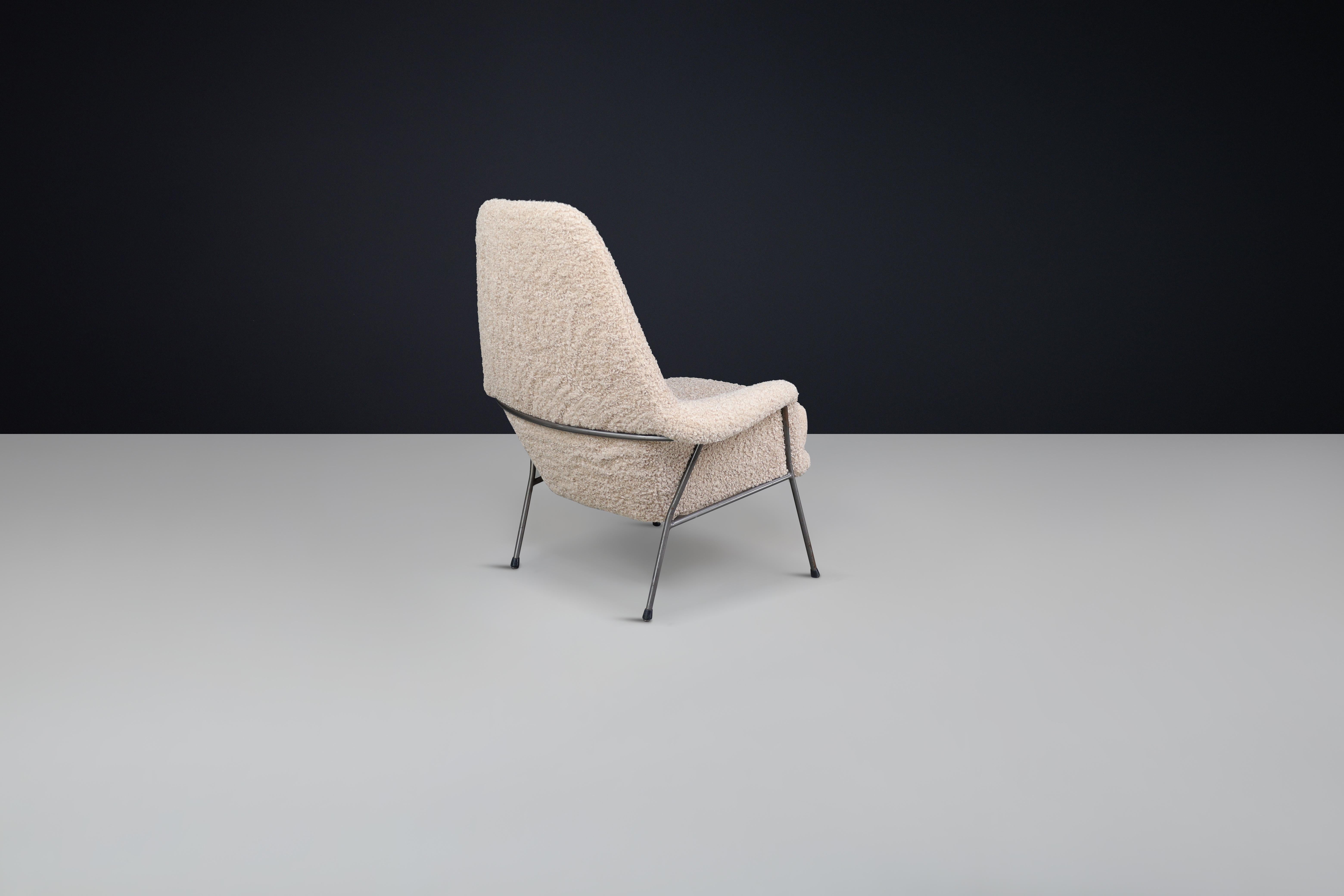 Mid-Century High Back Lounge Gentleman Chair in Teddy Upholstery The Netherlands For Sale 2