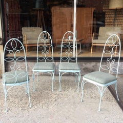 Mid Century High Back Wrought Iron Patio Garden Dining Chair Set