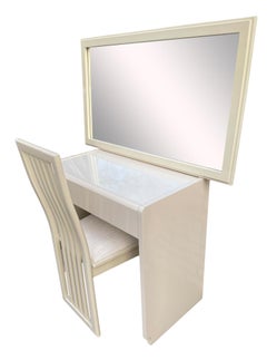 Mid Century High Gloss Taupe Lacquer Lane Vanity Desk with Chair & Mirror