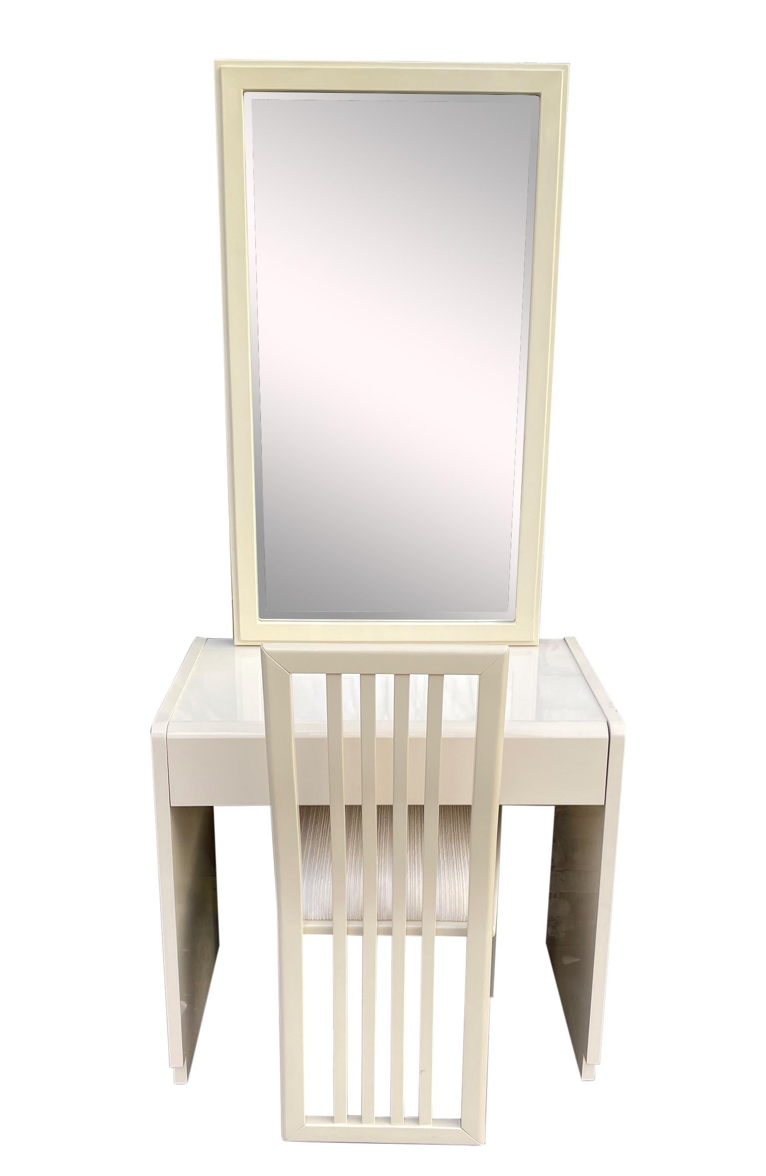 vanity table and chair with mirror