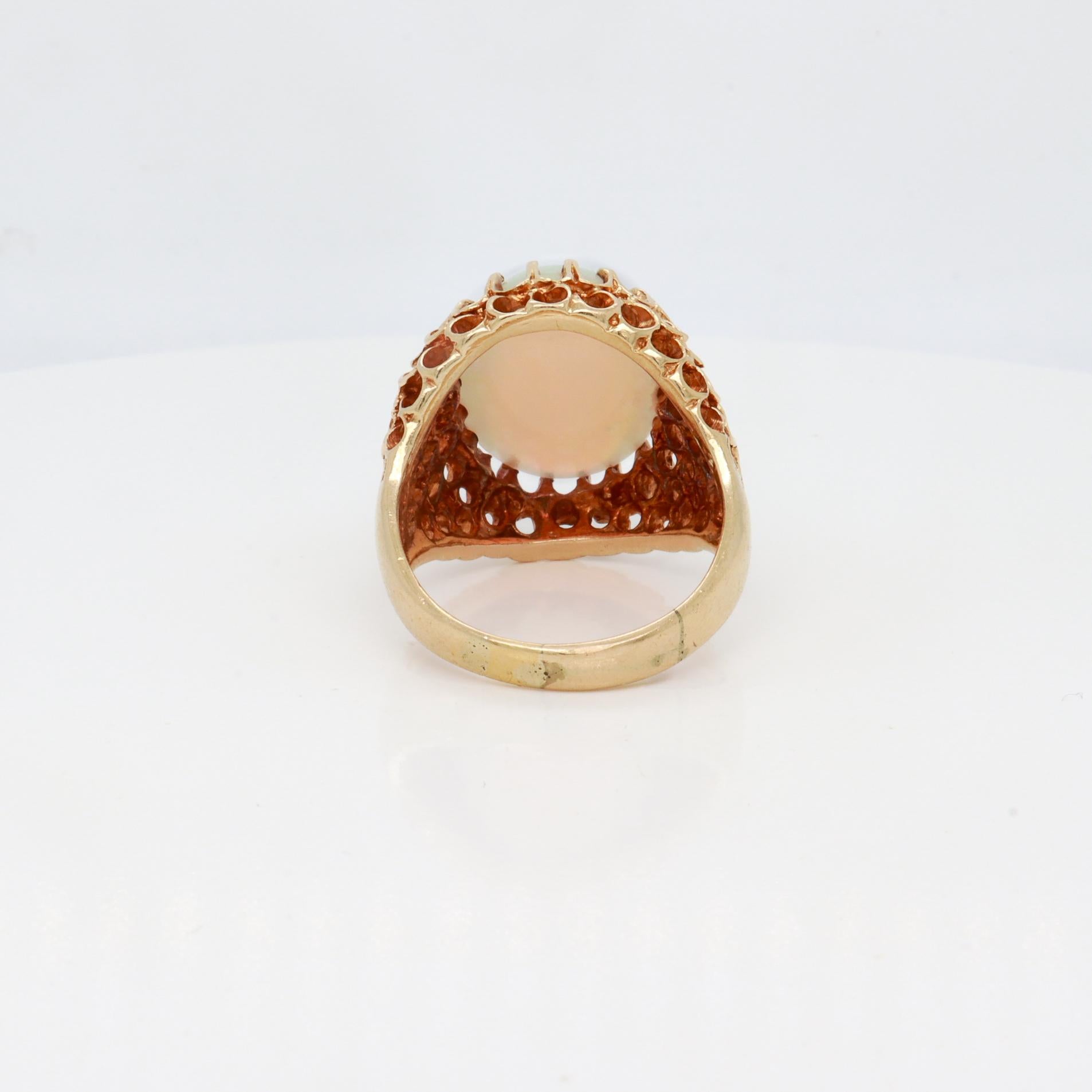 Mid-Century High Set 14K Gold & Opal Cabochon Cocktail Ring For Sale 5