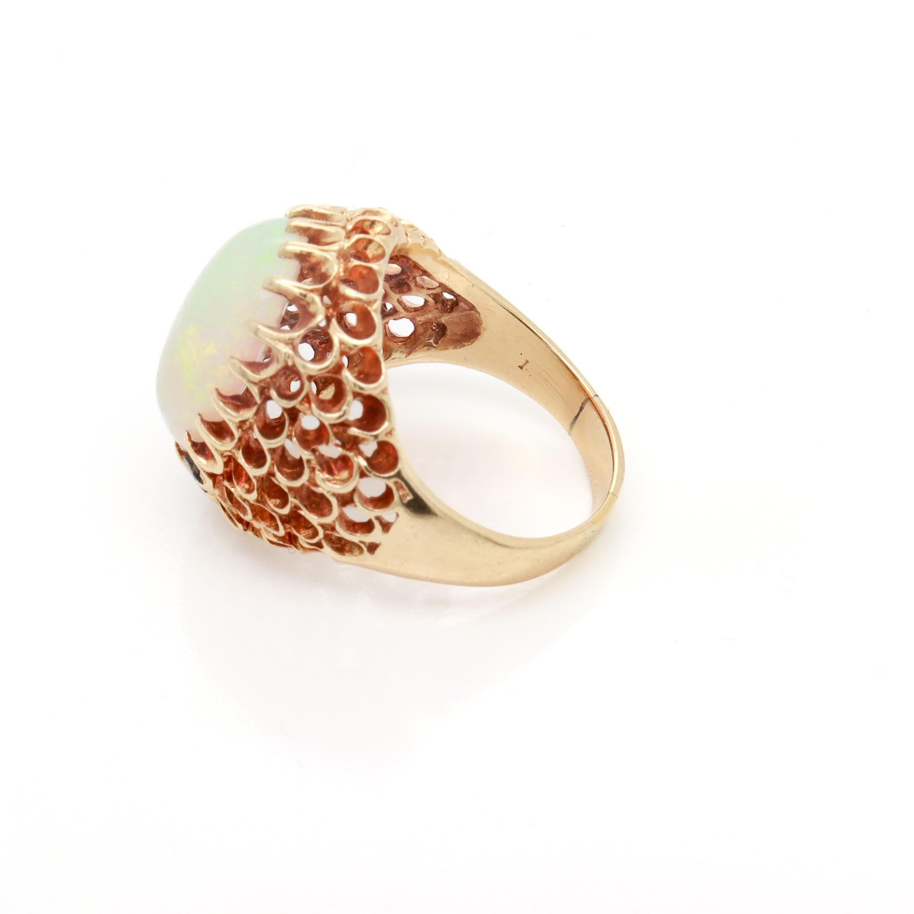Mid-Century High Set 14K Gold & Opal Cabochon Cocktail Ring For Sale 8
