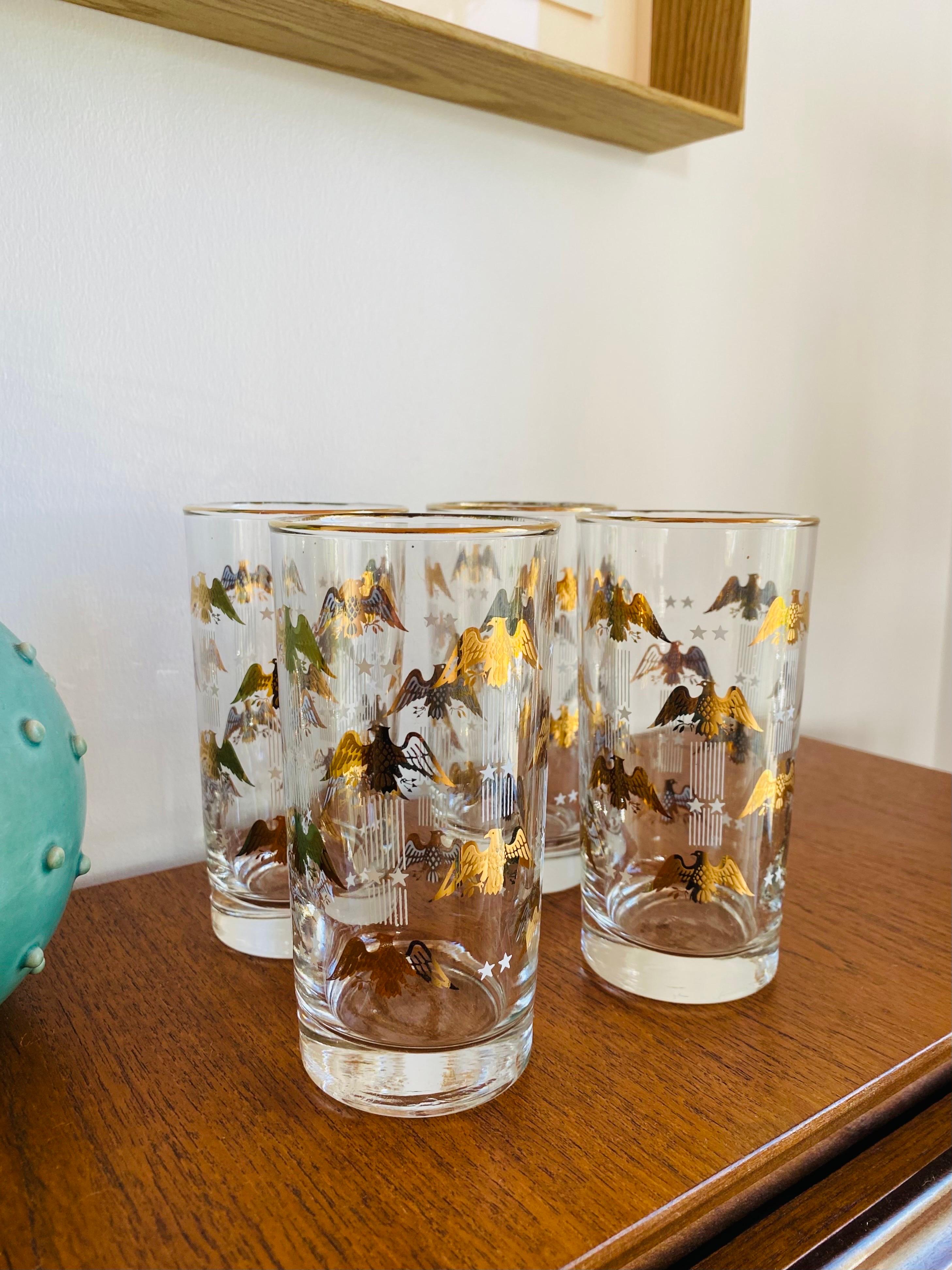 Highball-Gläser aus der Jahrhundertmitte Gold Eagle Stars and Stripes Collection'S von Libbey (Hollywood Regency) im Angebot