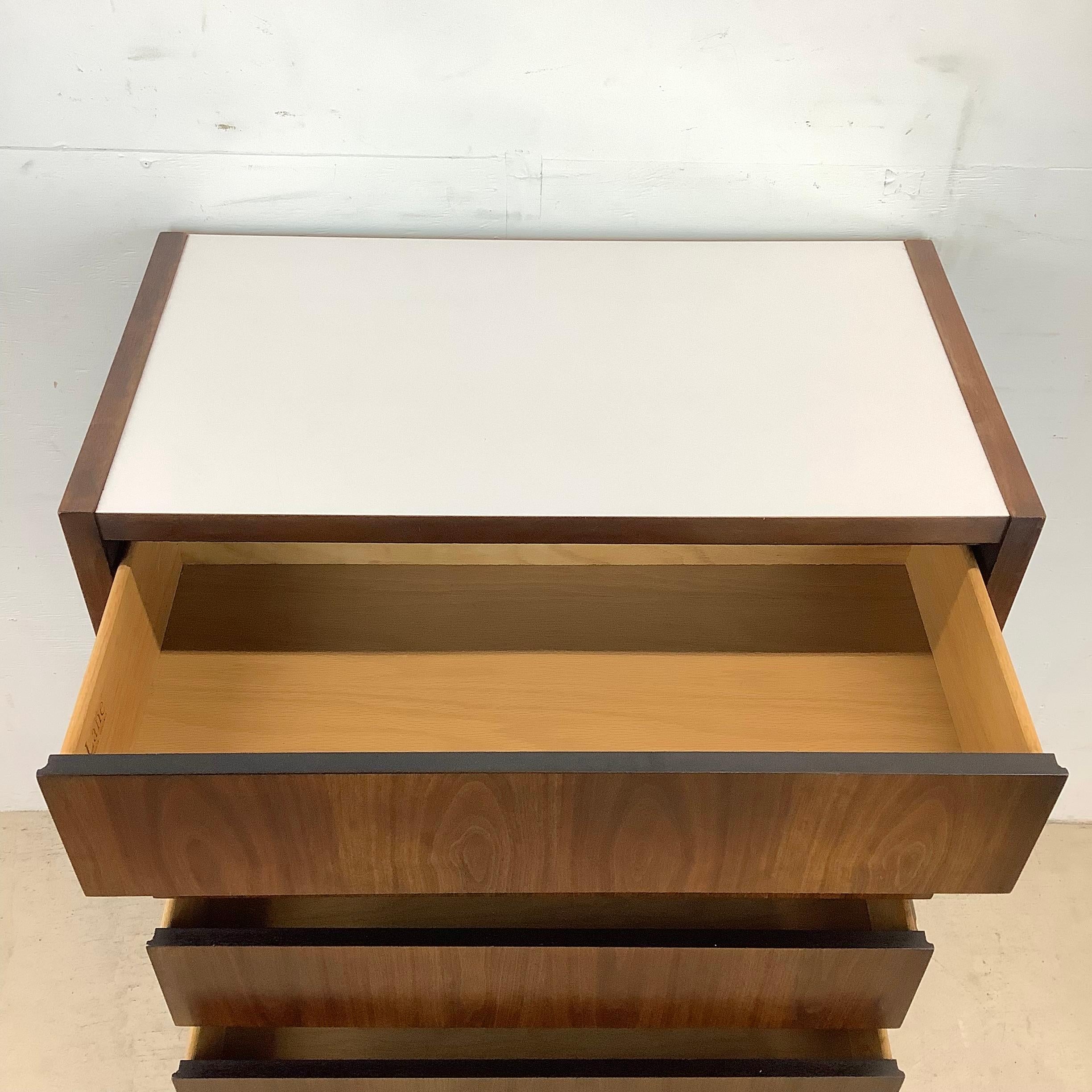 Laminated Mid-Century Highboy Dresser by Lane Furniture For Sale