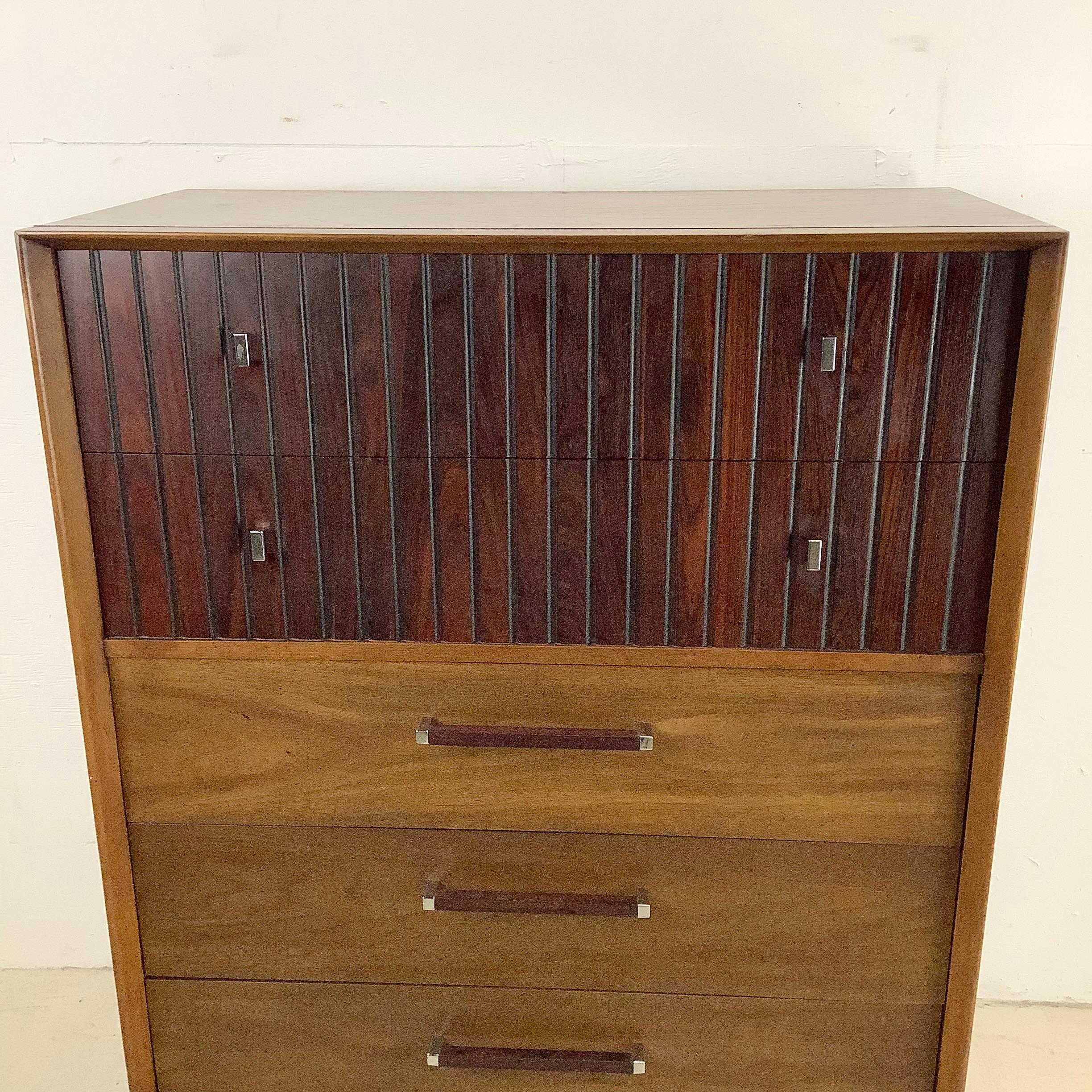 American Mid-Century Highboy Dresser with Chrome Handles by Lane Furniture