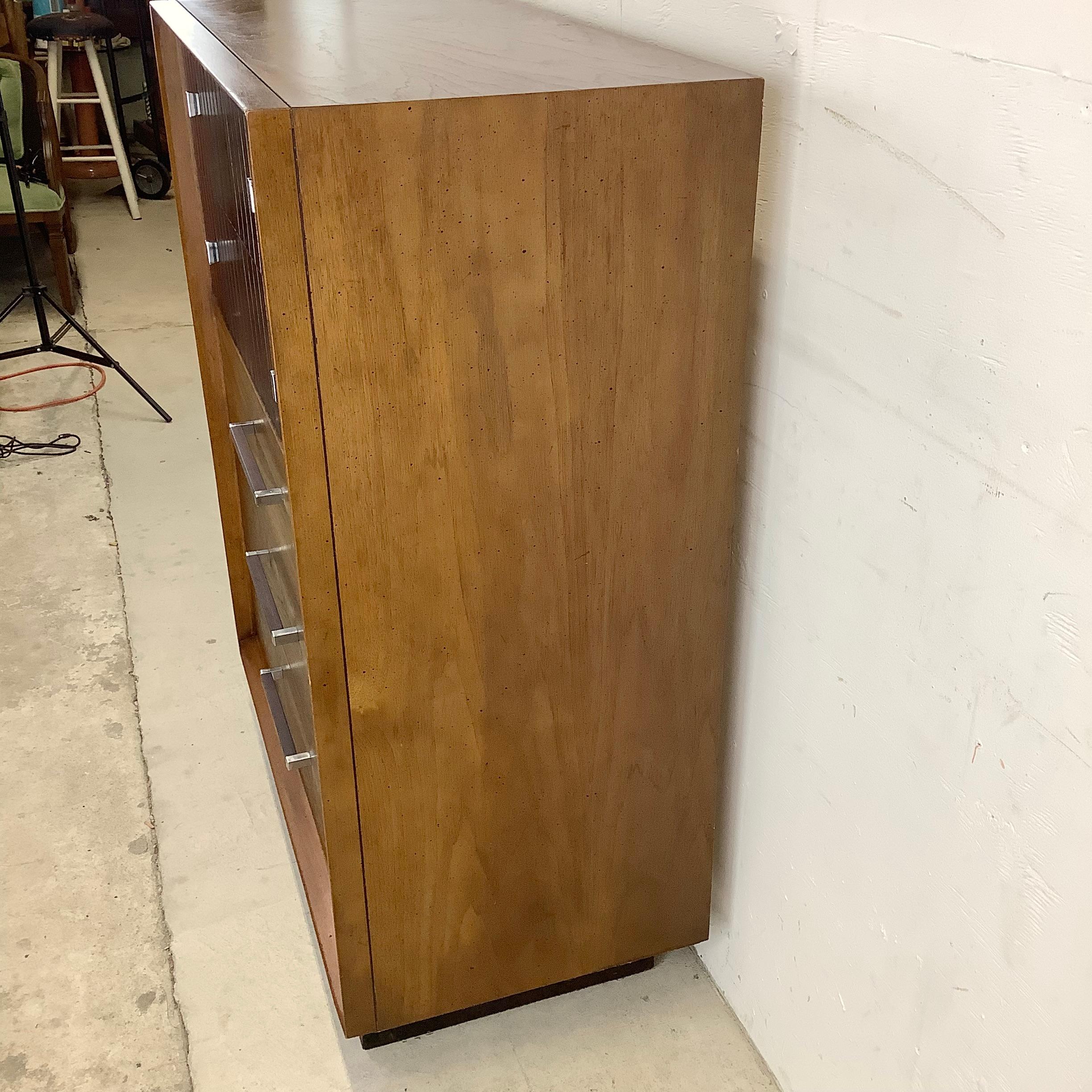 Mid-Century Highboy Dresser with Chrome Handles by Lane Furniture In Good Condition In Trenton, NJ