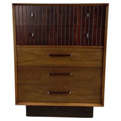 Retro Mid-Century Highboy Dresser with Chrome Handles by Lane Furniture