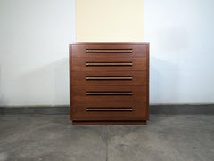 Mid Century Highboy Dresser with Wicker and Brass Handles by Morganton, c1960s