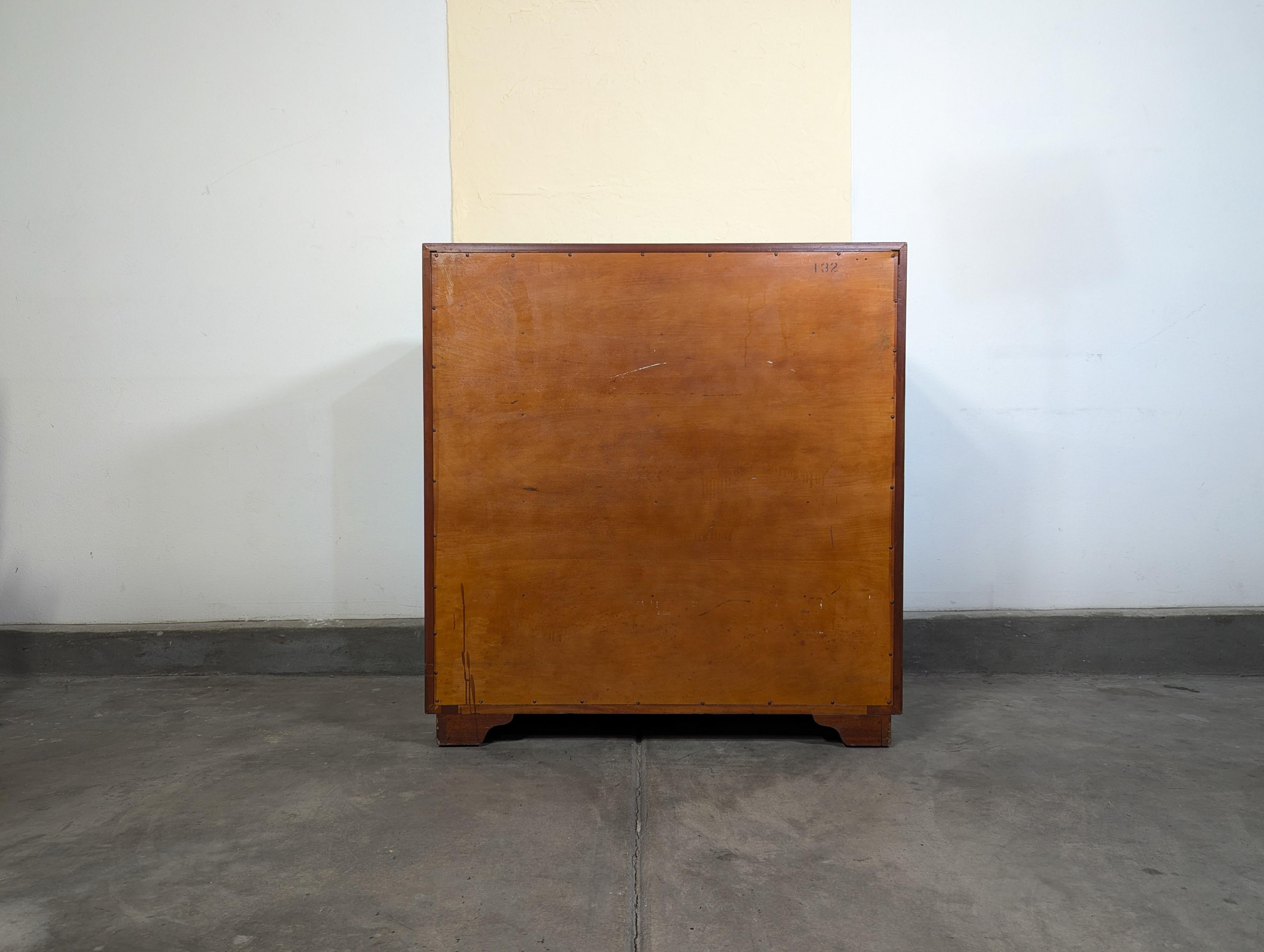 American Mid Century Highboy Dresser with Wicker and Brass Handles by Morganton, c1960s