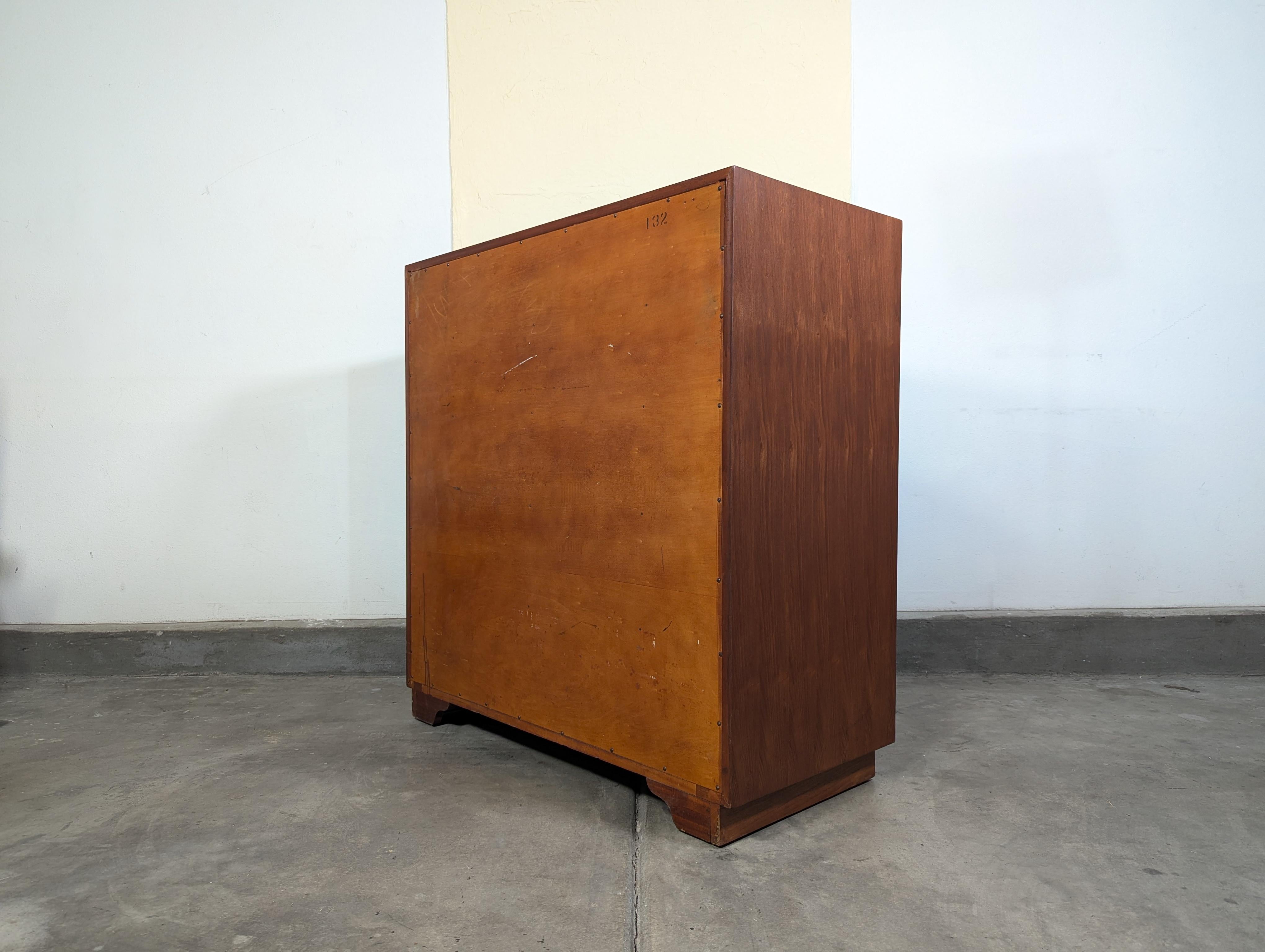 Mid Century Highboy Dresser with Wicker and Brass Handles by Morganton, c1960s In Excellent Condition In Chino Hills, CA