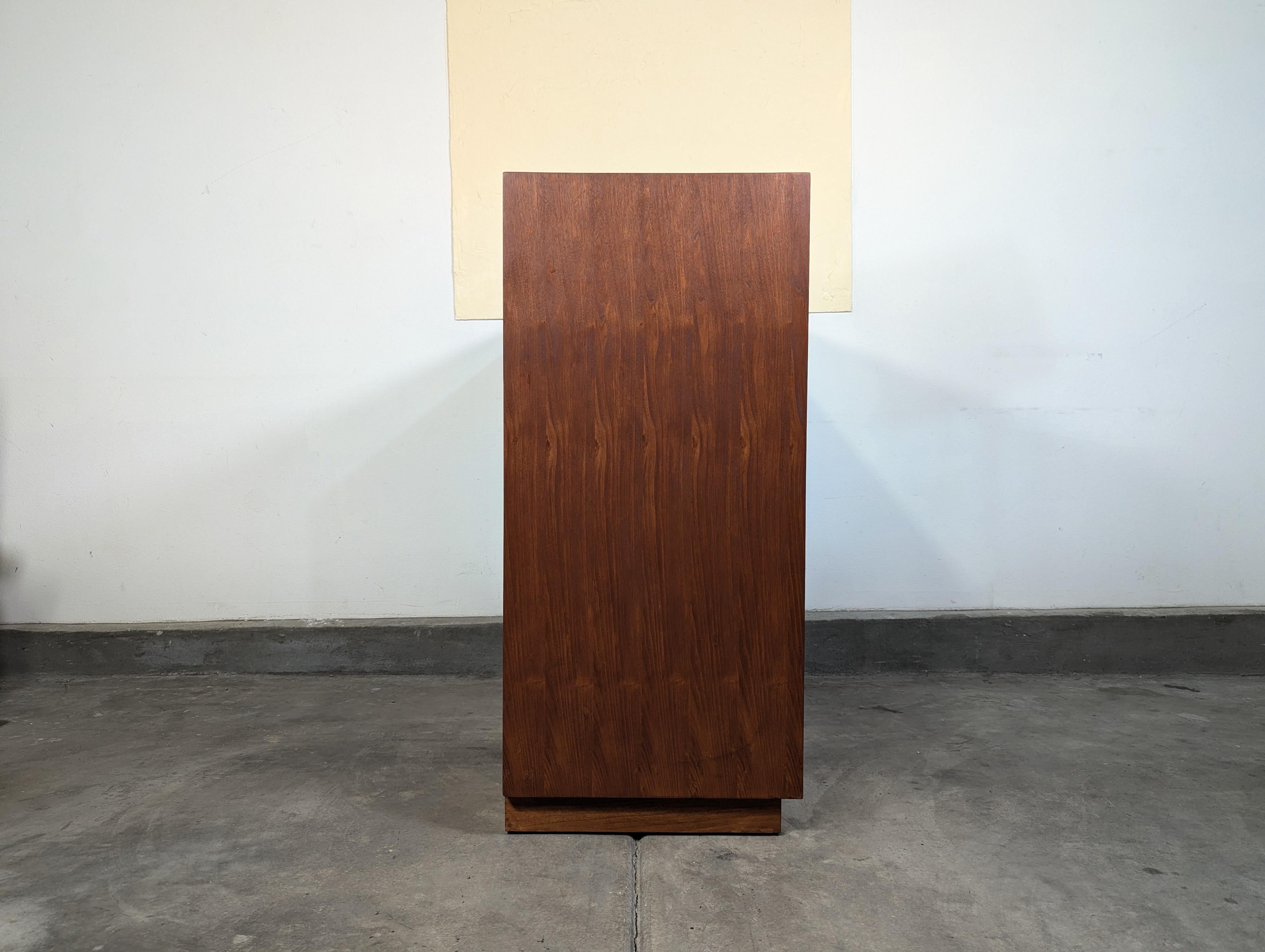 Mid-20th Century Mid Century Highboy Dresser with Wicker and Brass Handles by Morganton, c1960s