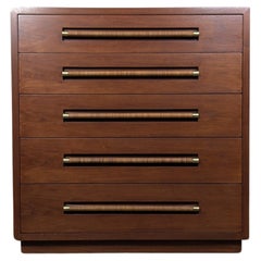 Used Mid Century Highboy Dresser with Wicker and Brass Handles by Morganton, c1960s