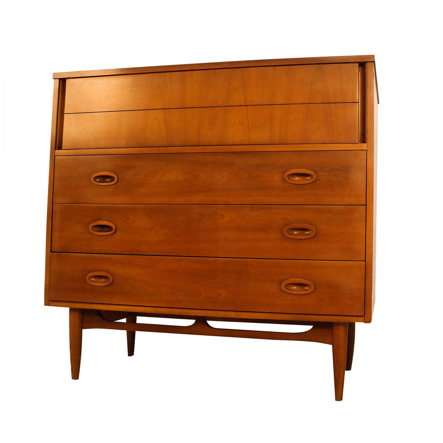 Midcentury Highboy Tall Walnut Dresser by Dixie Furniture In Good Condition In Baltimore, MD
