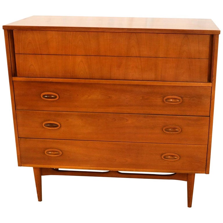 Midcentury Highboy Tall Walnut Dresser by Dixie Furniture For Sale at