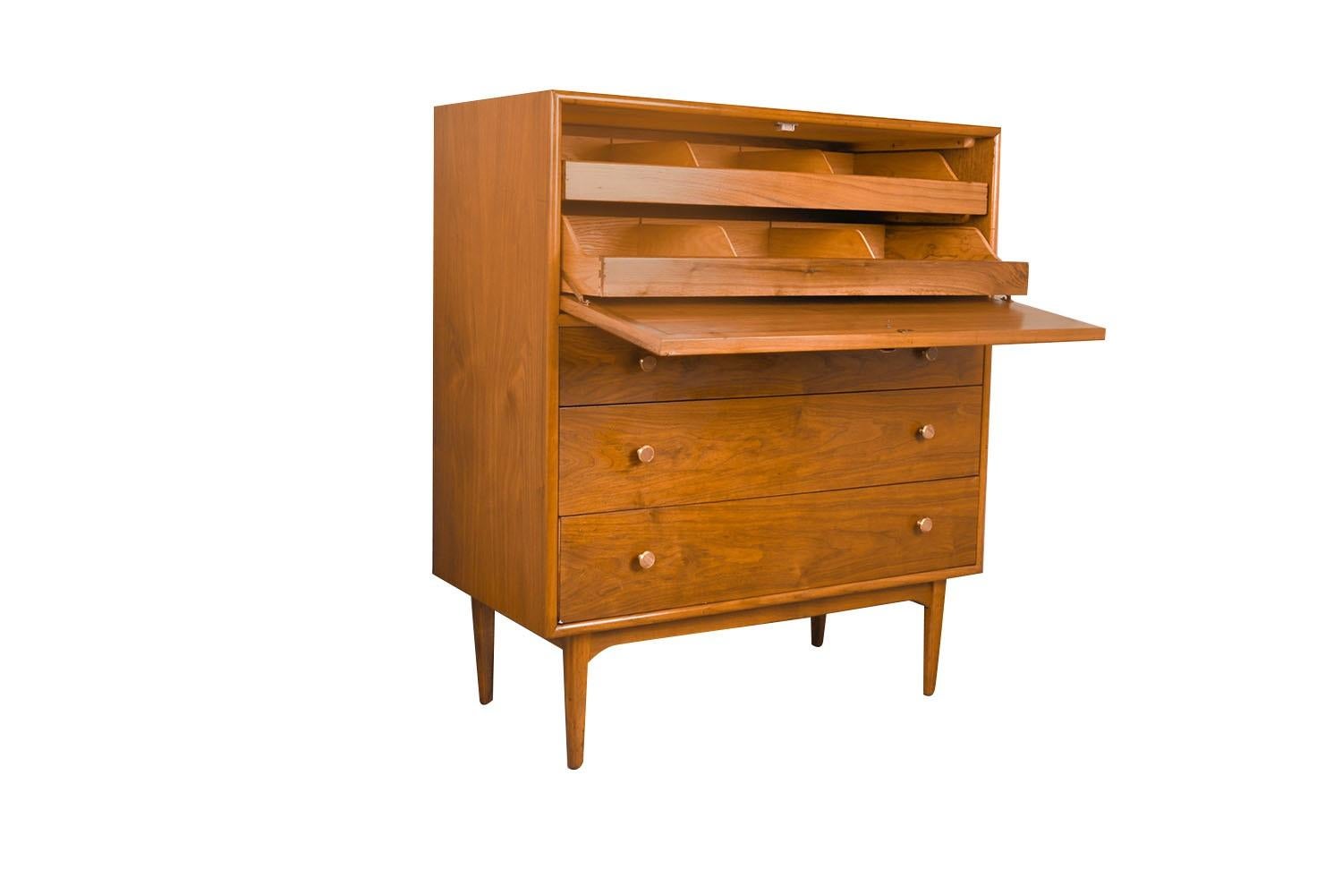 Mid-Century Modern Mid Century Highboy Walnut Dresser Kipp Stewart for Drexel Declaration For Sale