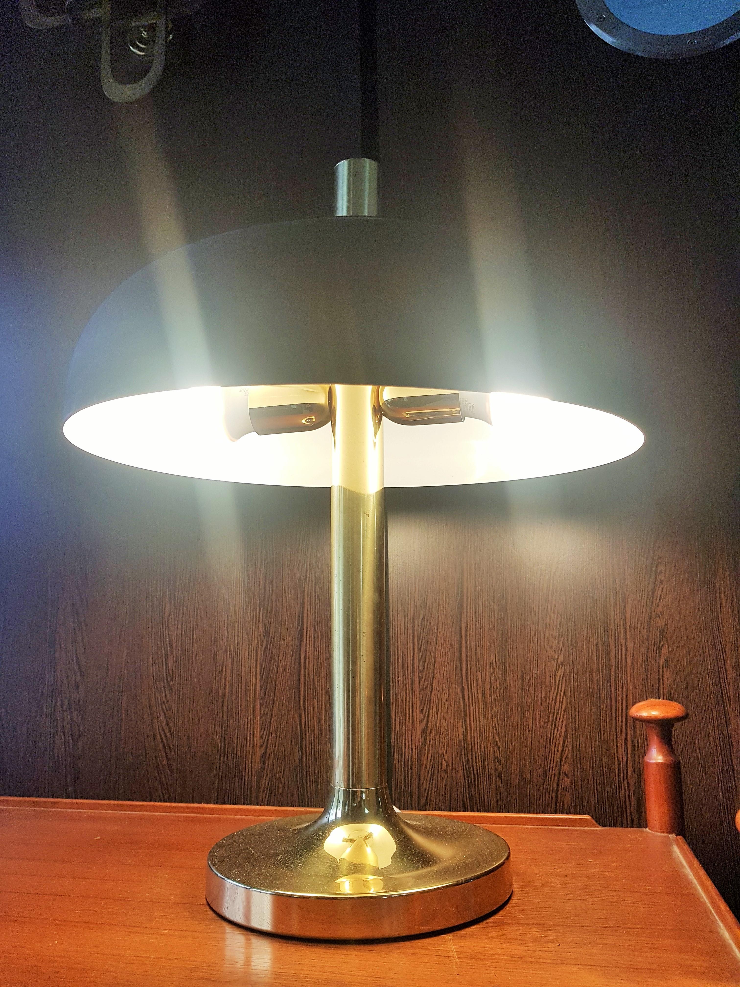 Mid-Century Hillebrand Brass Table Lamp Brown Shade, Germany, 1960s For Sale 11