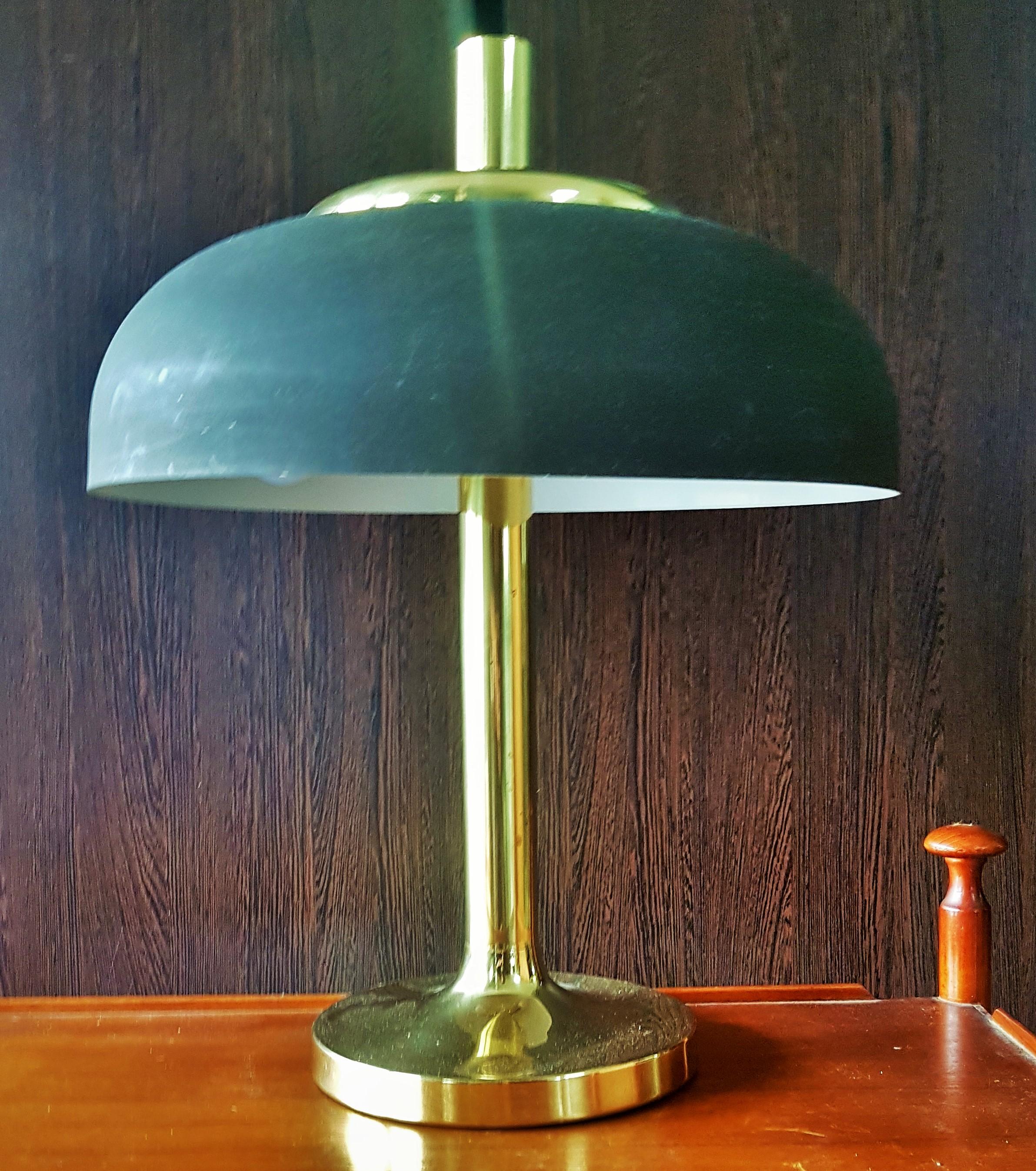 Mid-20th Century Mid-Century Hillebrand Brass Table Lamp Brown Shade, Germany, 1960s For Sale