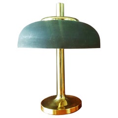 Lampada da tavolo di metà secolo in ottone Hillebrand con paralume marrone, Germania, anni '60