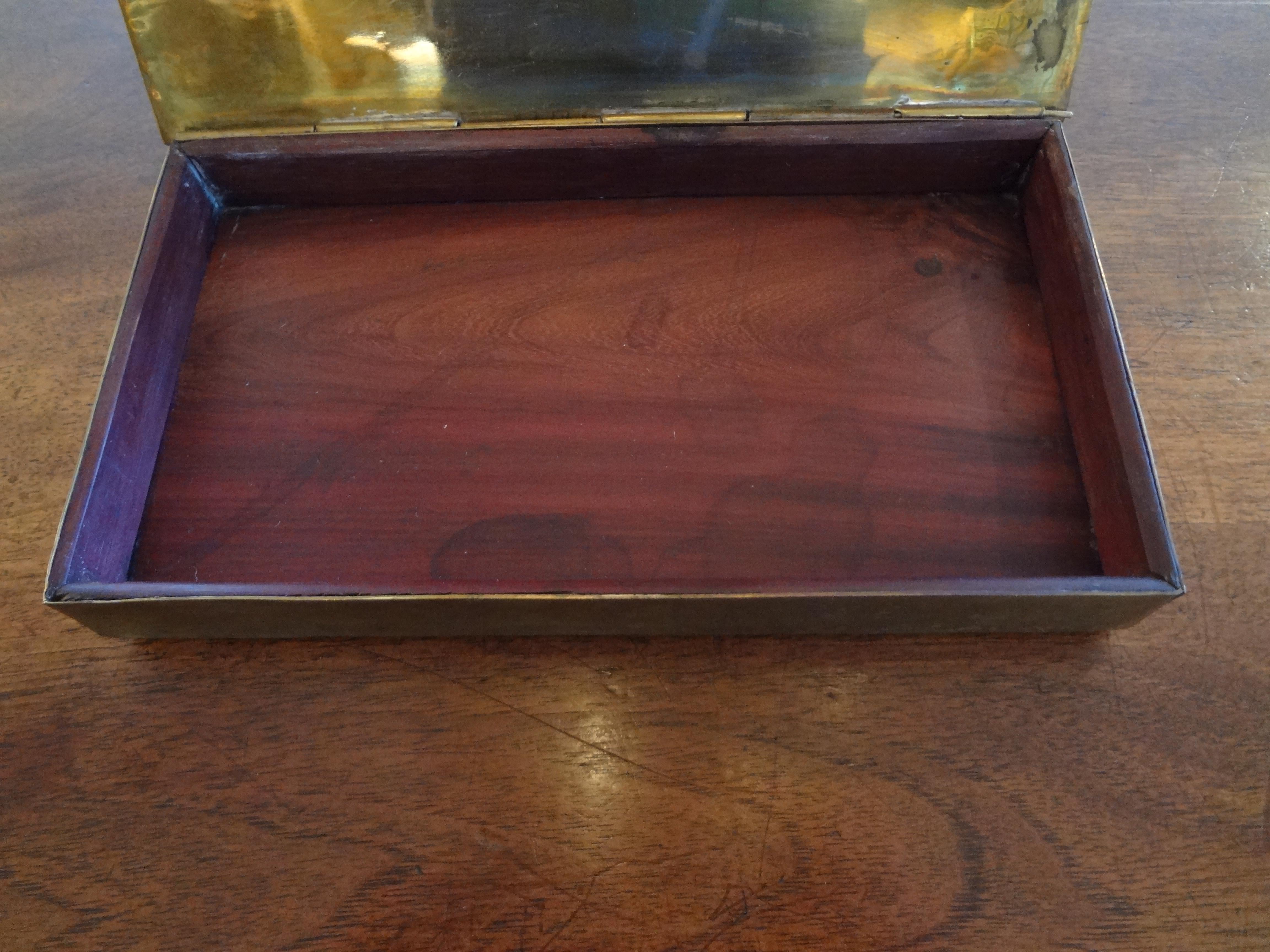 Mexican Mid Century Hinged Brass Box with Sealife