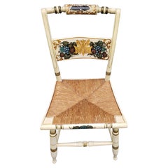 Mid-Century Hitchcock Style Painted and Decorated Rush Seat Side Chair