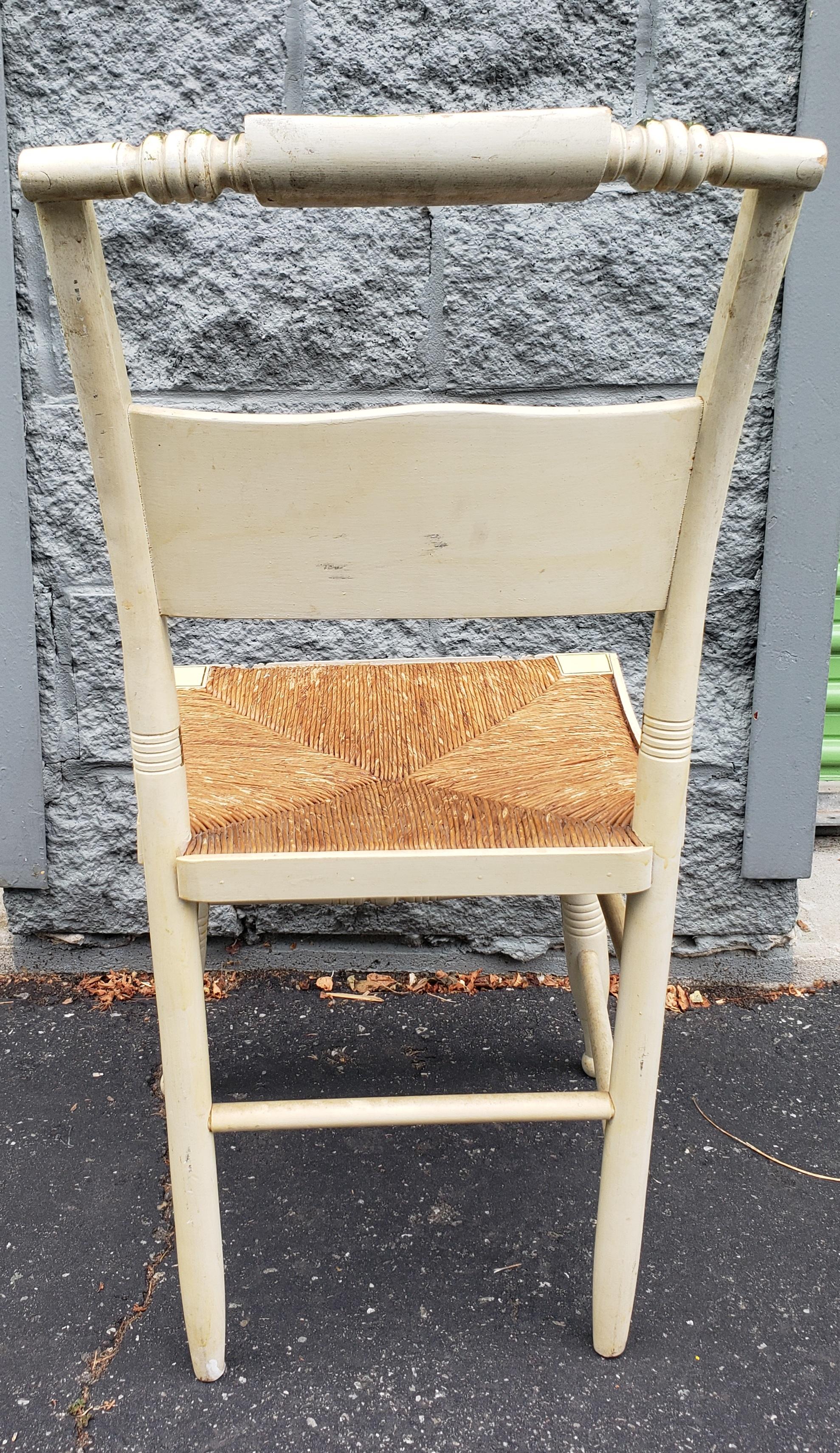 Mid-Century Modern Mid-Century Hitchcock Style Painted and Decorated Rush Seat Side Chair