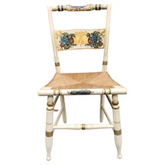 Retro Mid-Century Hitchcock Style Painted and Decorated Rush Seat Side Chair