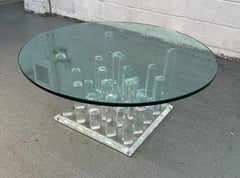 Mid-Century Hollis Jones "Skyscraper" Style Lucite Coffee Table w/ Glass Top