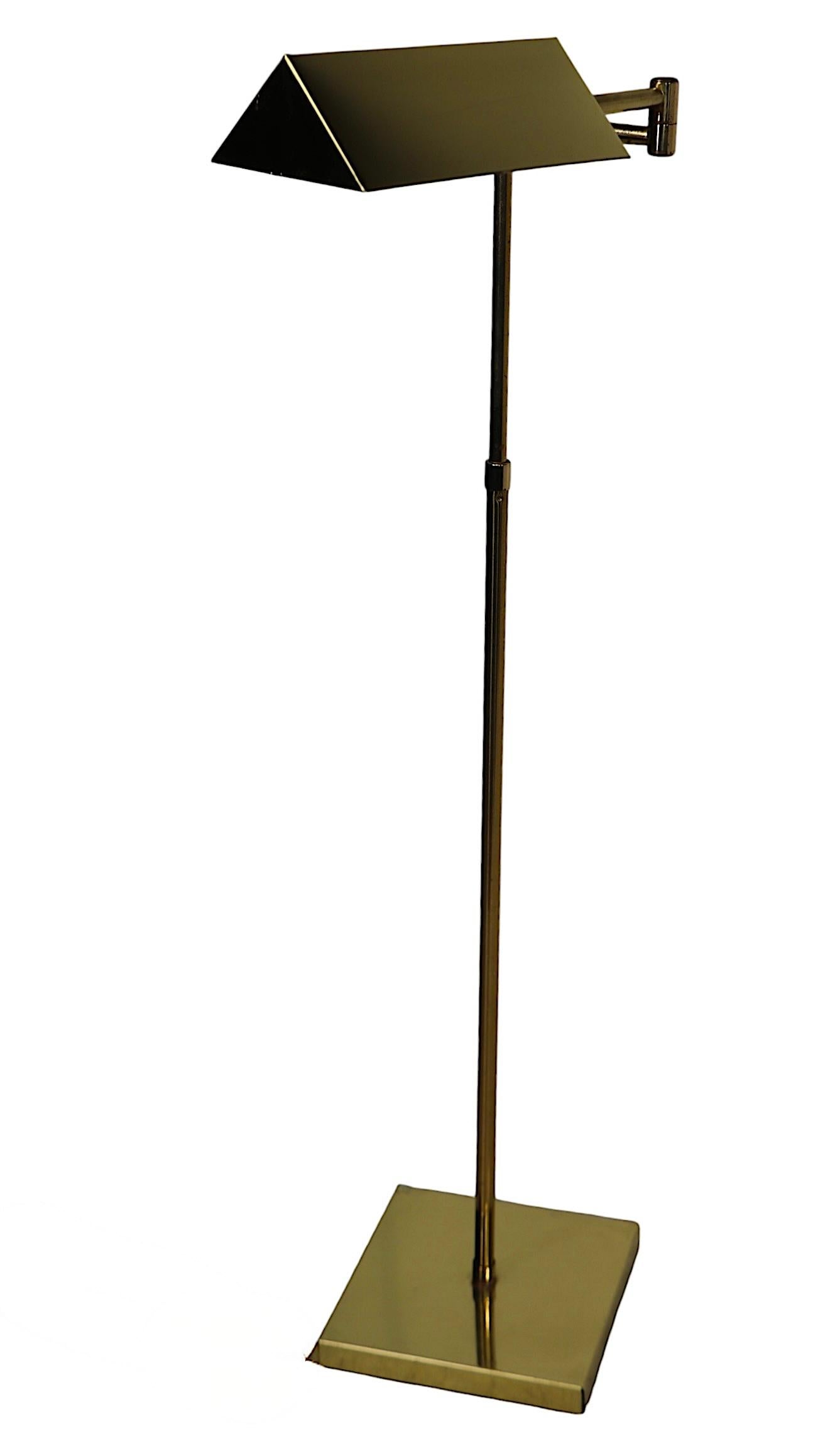 Mid Century Hollywood Regency Adjustable Brass Pharmacy Style Floor Lamp c 1970s 5