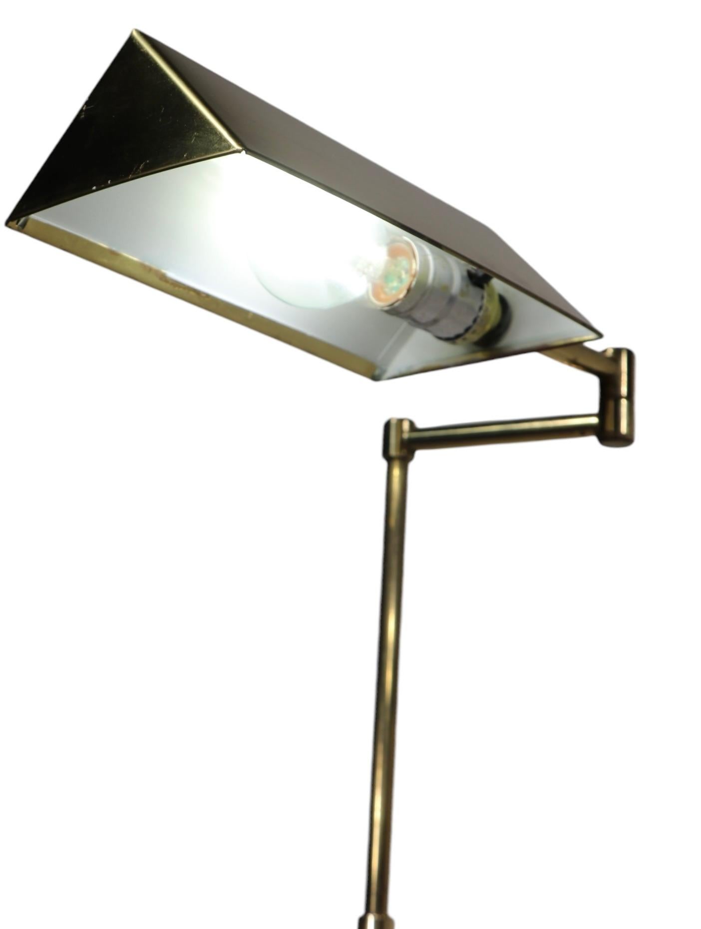 Mid Century Hollywood Regency Adjustable Brass Pharmacy Style Floor Lamp c 1970s 9