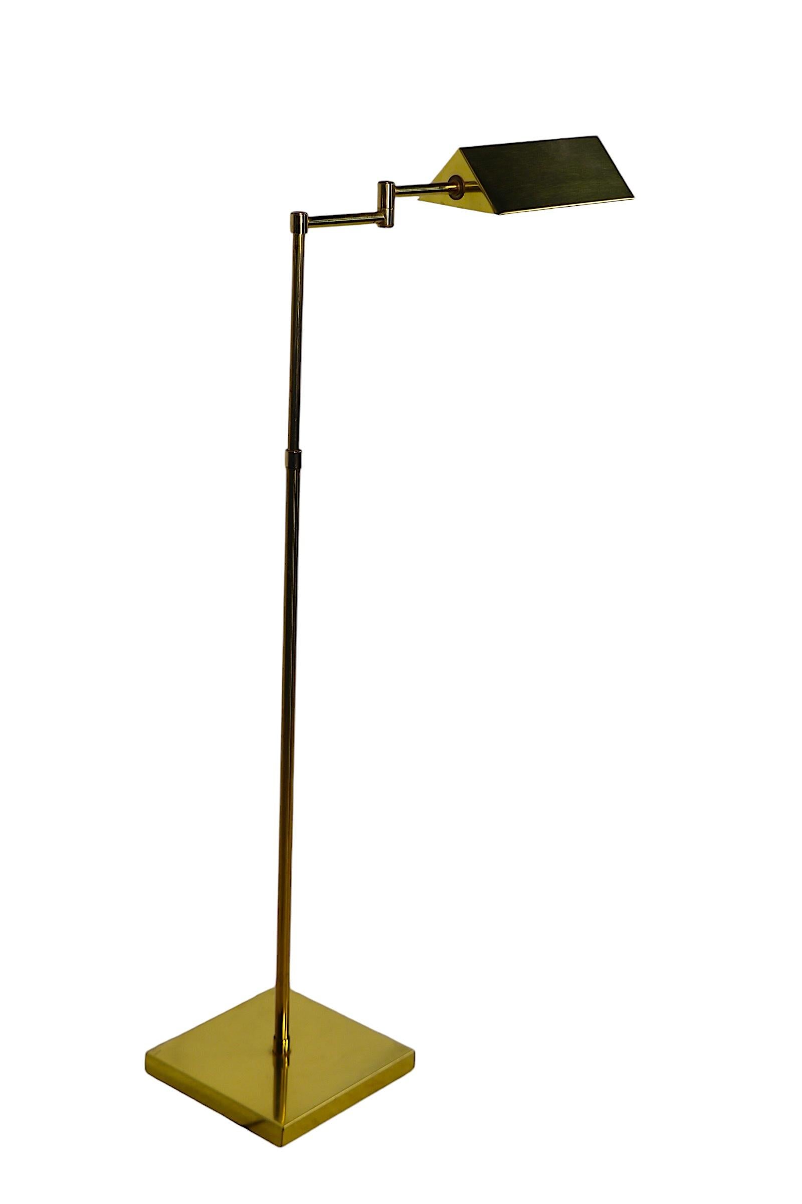 American Mid Century Hollywood Regency Adjustable Brass Pharmacy Style Floor Lamp c 1970s