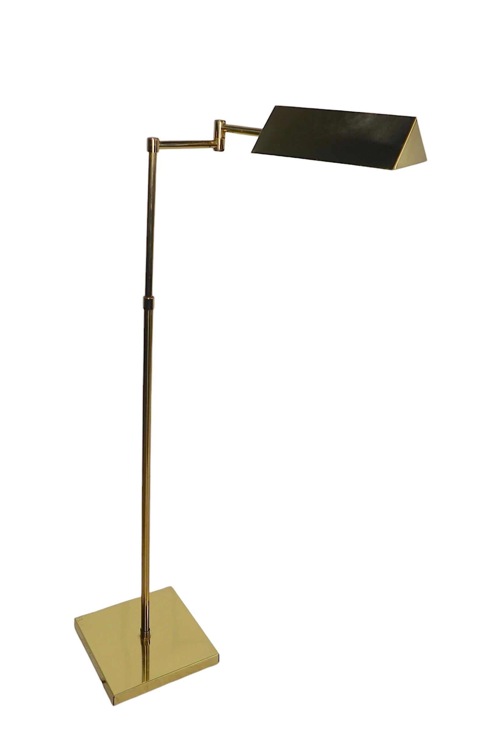 20th Century Mid Century Hollywood Regency Adjustable Brass Pharmacy Style Floor Lamp c 1970s
